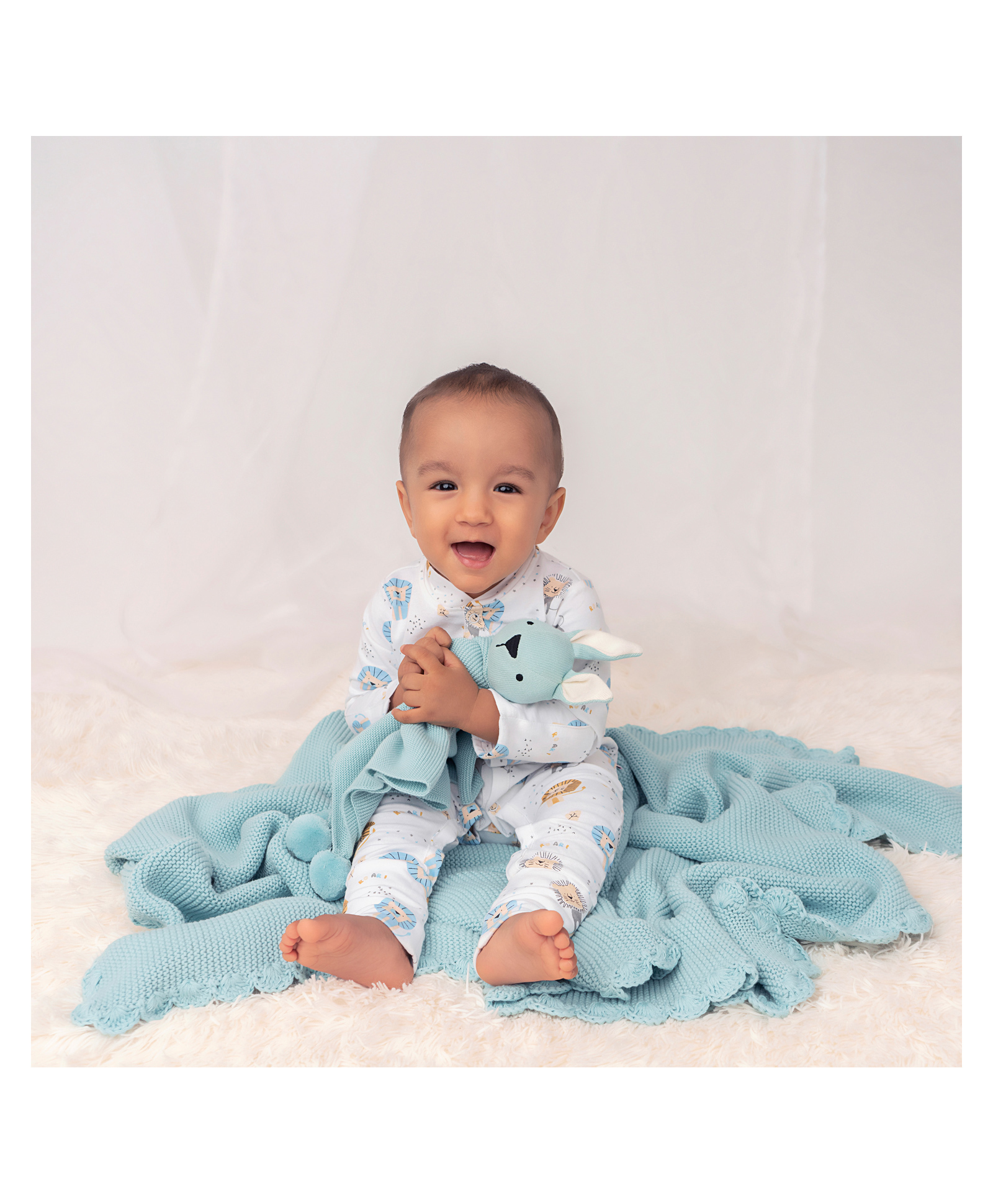 Haus & Kinder Cotton AC Blanket Teddy Bear - Sea Blue-image-34