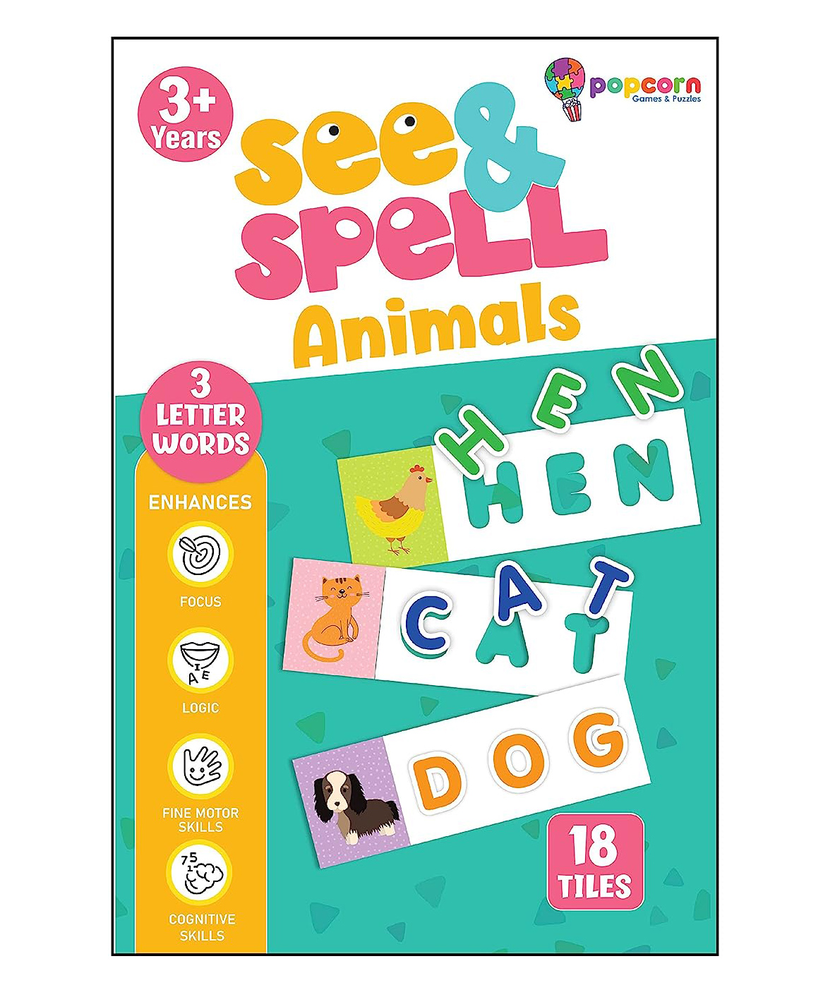 Popcorn Games & Puzzles See and Spell Animals 3 Letters Word English - Multicolour-image-17