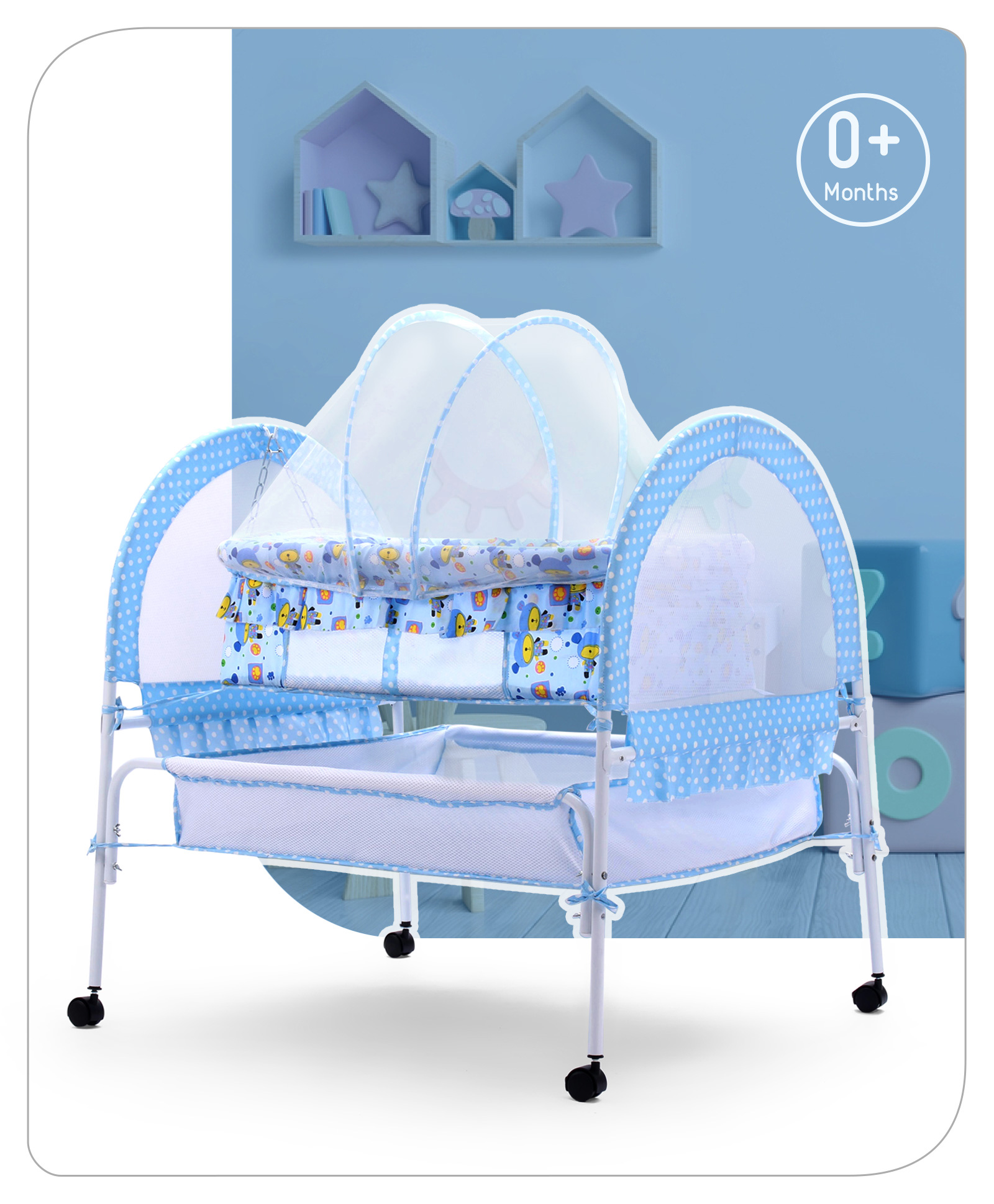 Babyhug Dream Time Cradle With Mosquito Net & Storage - Blue-picture-12