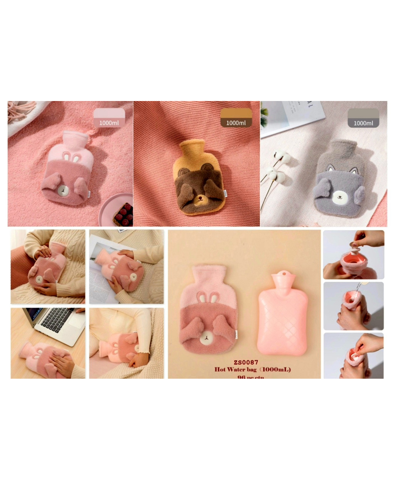 COMERCIO Hot Water Bag with Cute Cartoon Design Soft Cover for Pain Relief (Color & Design May Vary) - 1000ml-image-41