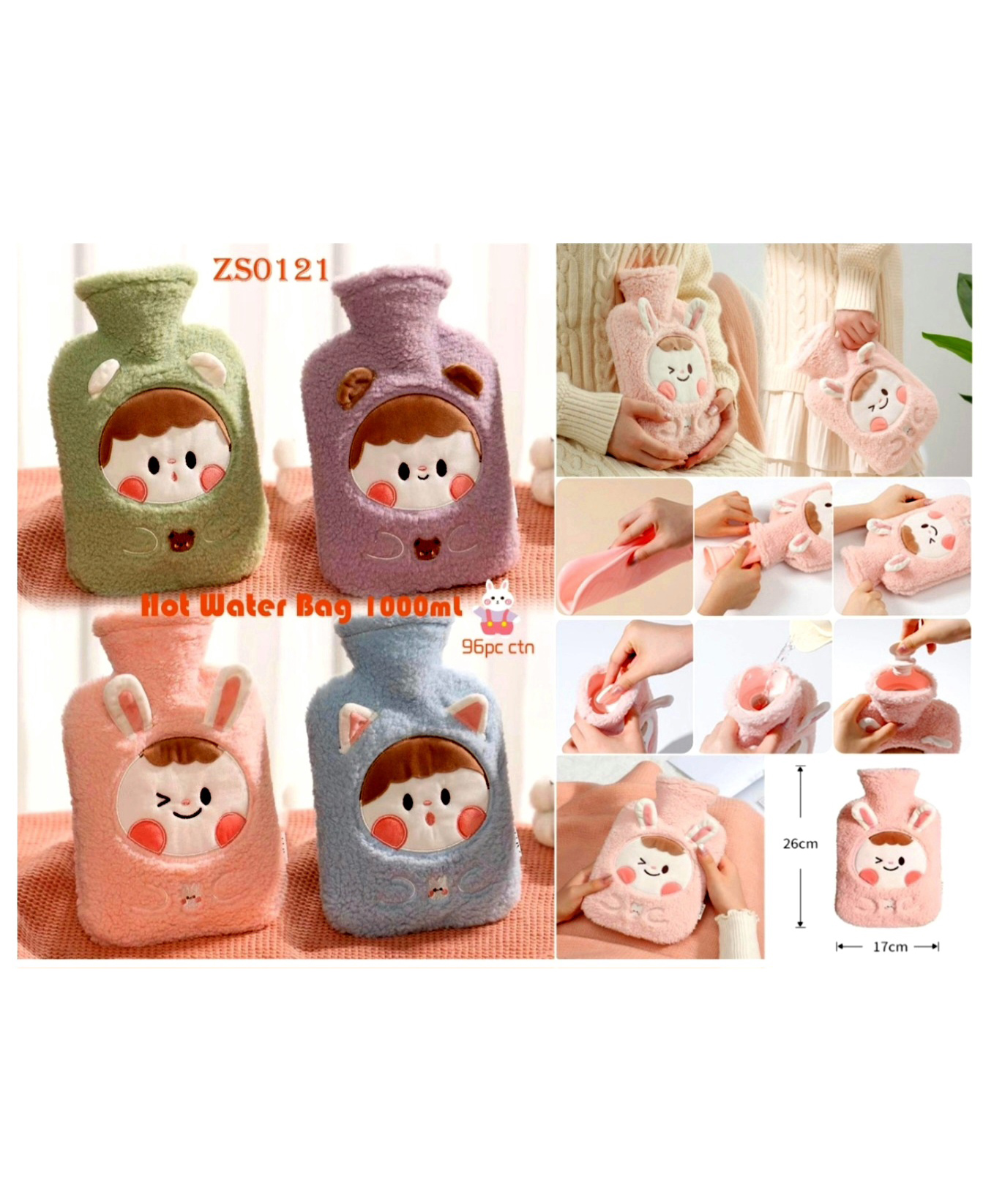 COMERCIO Hot Water Bag with Cute Cartoon Design Soft Cover for Pain Relief (Color & Design May Vary) - 1000 ml-image-42