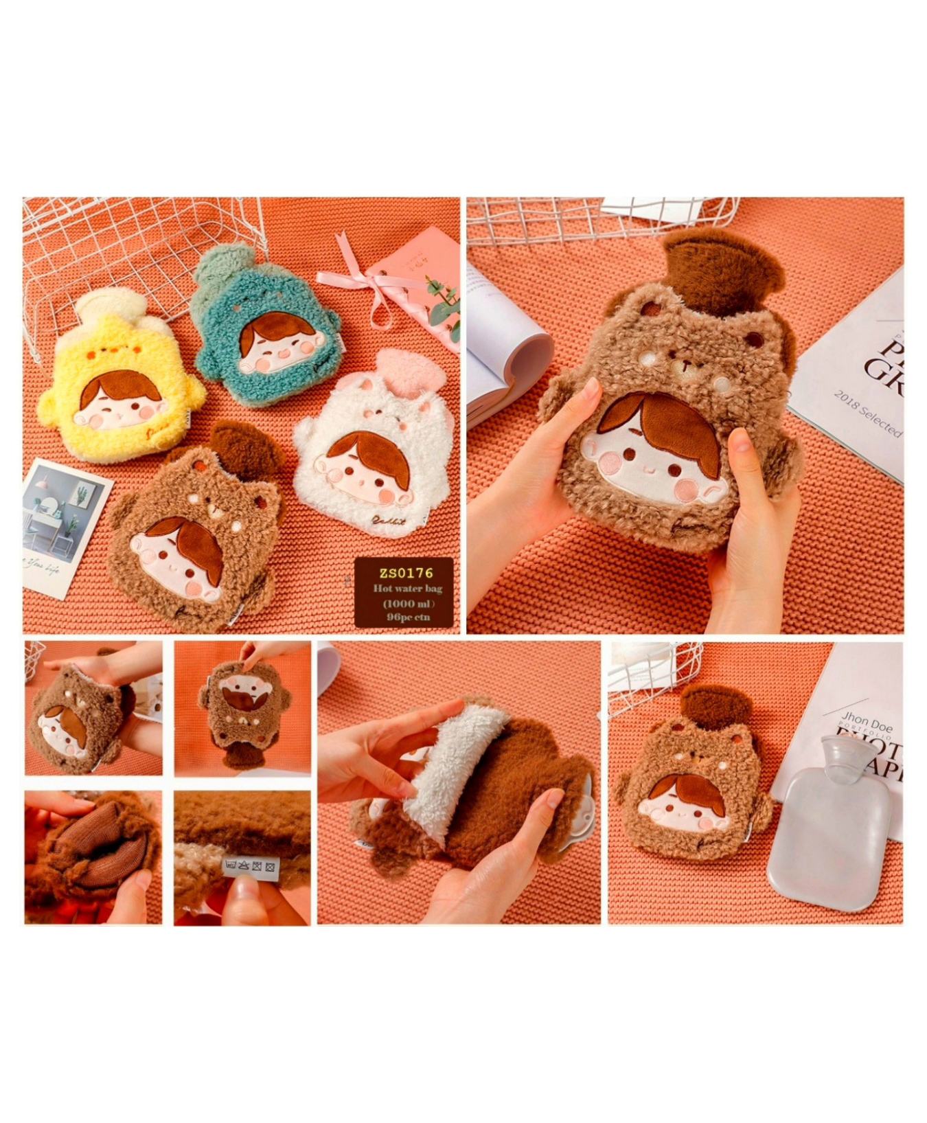 COMERCIO Hot Water Bag with Cute Cartoon Design Soft Cover for Pain Relief (Color & Design May Vary) 1000 ml-picture-9