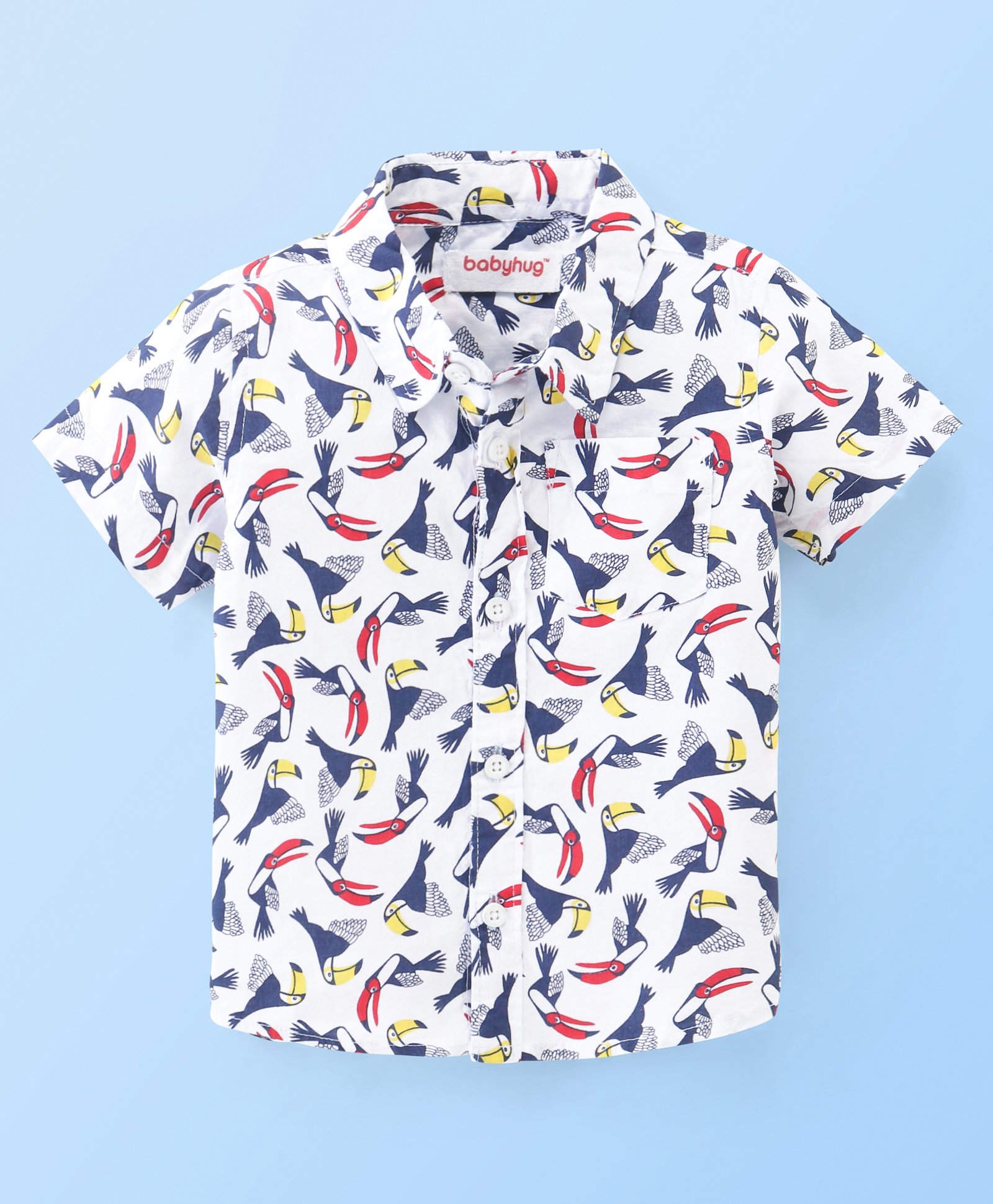 Babyhug 100% Cotton Woven Half Sleeves Bird Print Shirt - White-picture-20