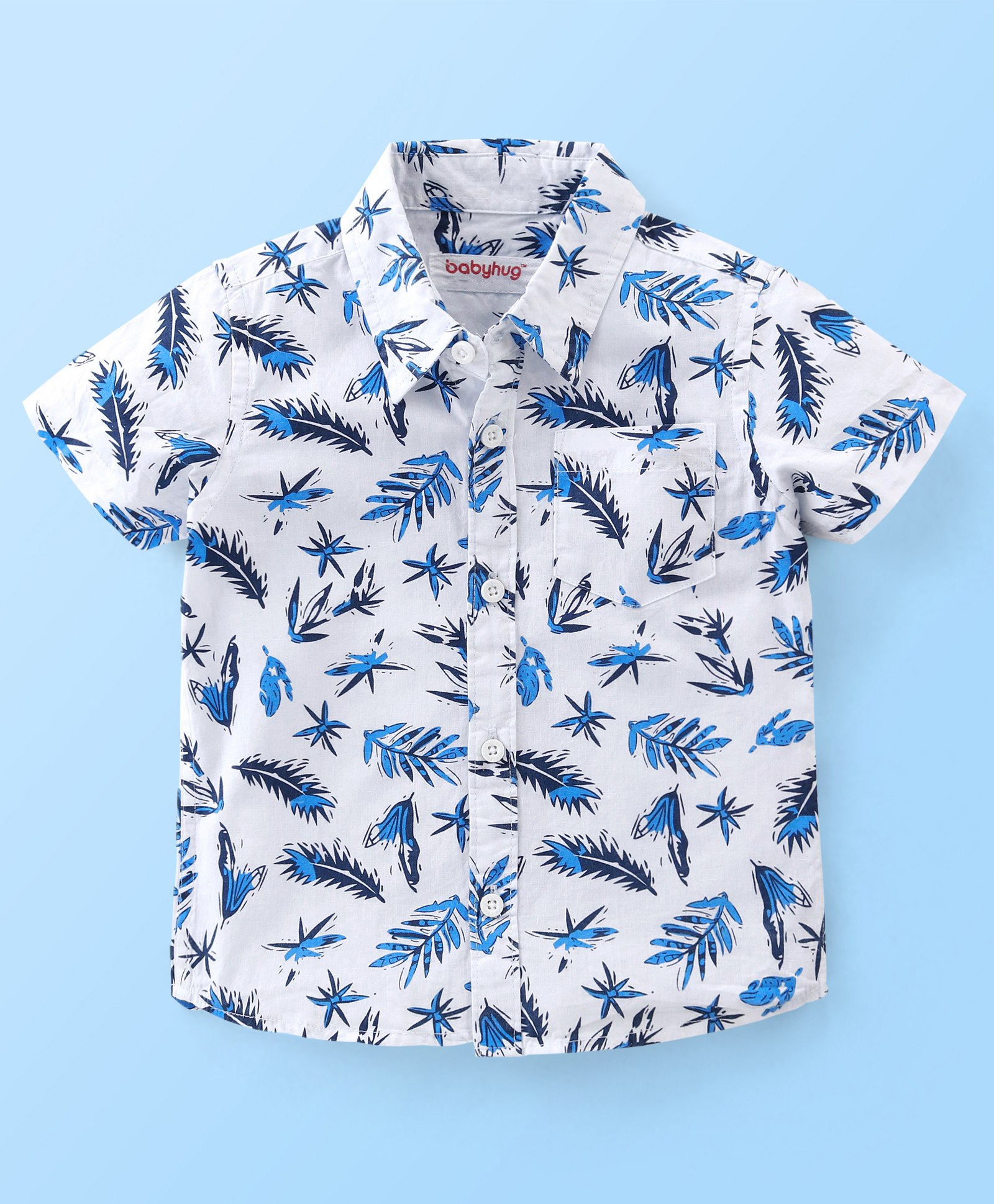 Babyhug Cotton Woven Half Sleeves Regular Collar Shirt Leaves Print- White-image-15
