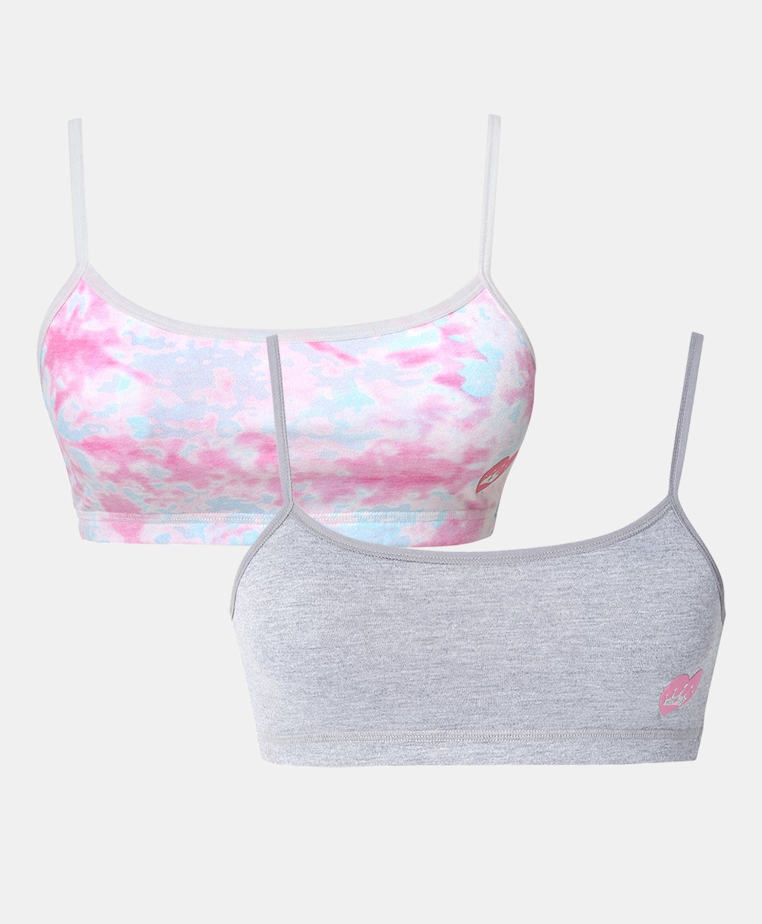 SillySally Pack Of 2 Solid & Abstract Printed Beginners Bras - Pink & Grey-picture-4