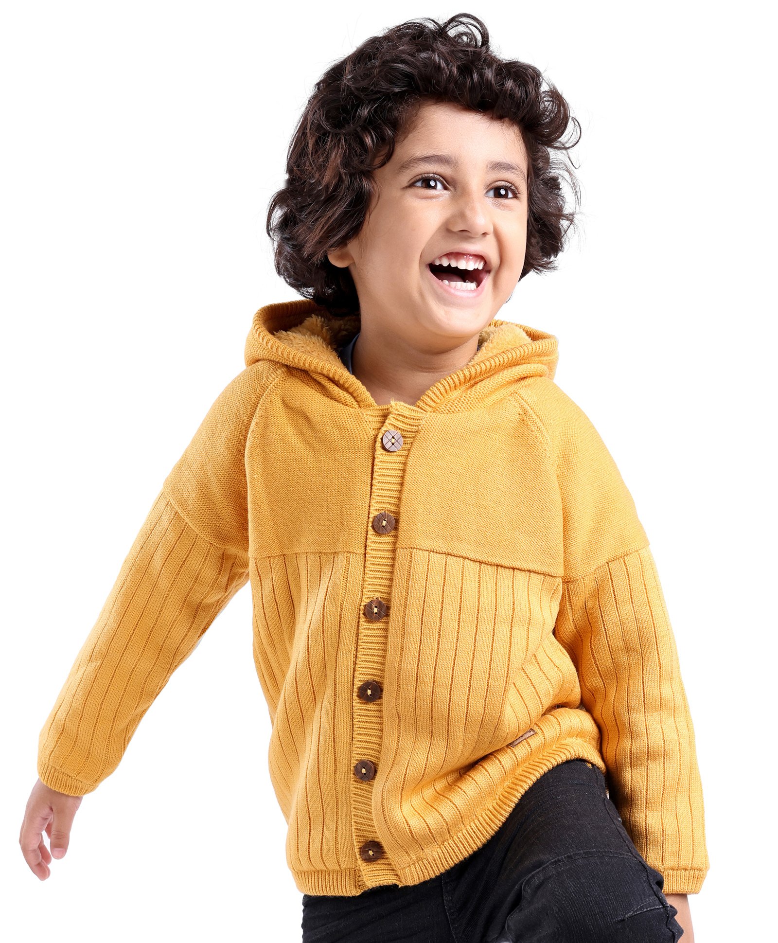 Babyhug Full Sleeves Hooded Sweater Solid- Yellow-image-2