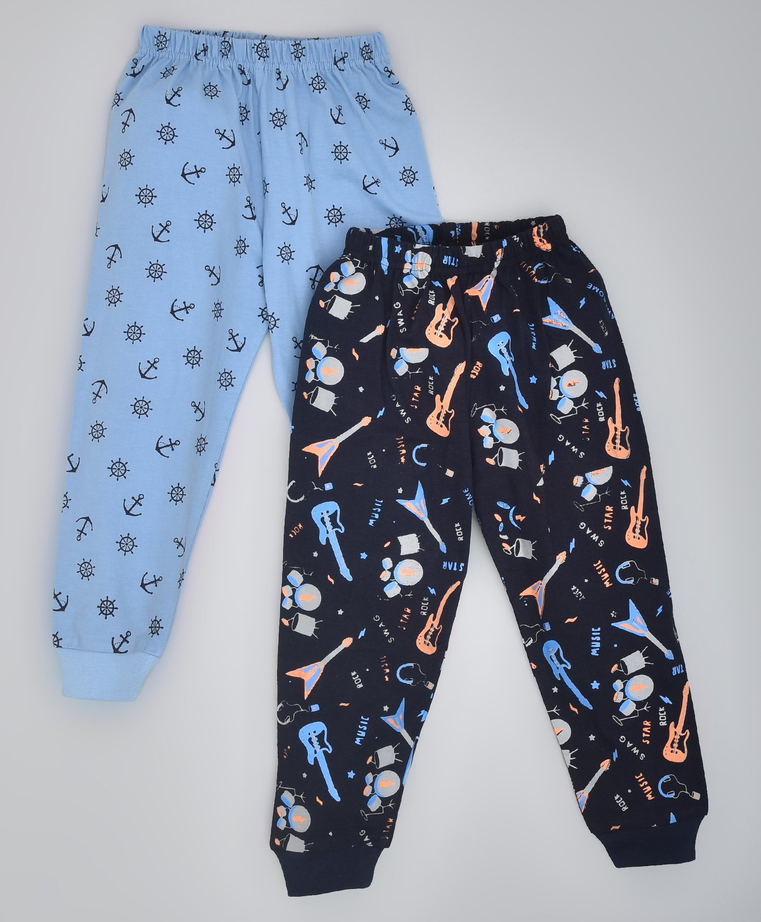 hrit Kiwi Pack Of 2 100% Cotton All Over Sea Anchors & Guitars Printed Lounge Pants - Blue-picture-14