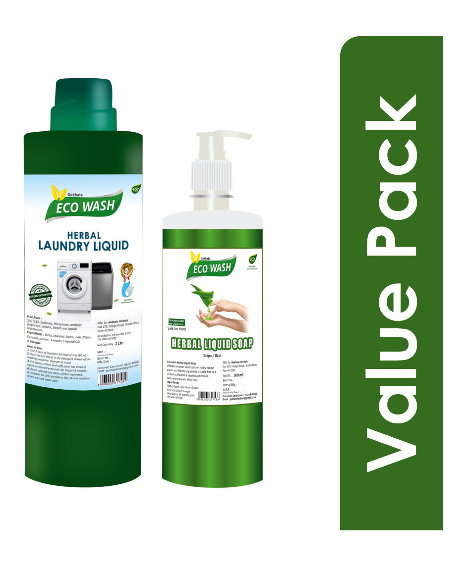 Gokhale Eco Wash Herbal Laundry Liquid Detergent & Hand Wash -  1000 ml & 500 ml-image-32