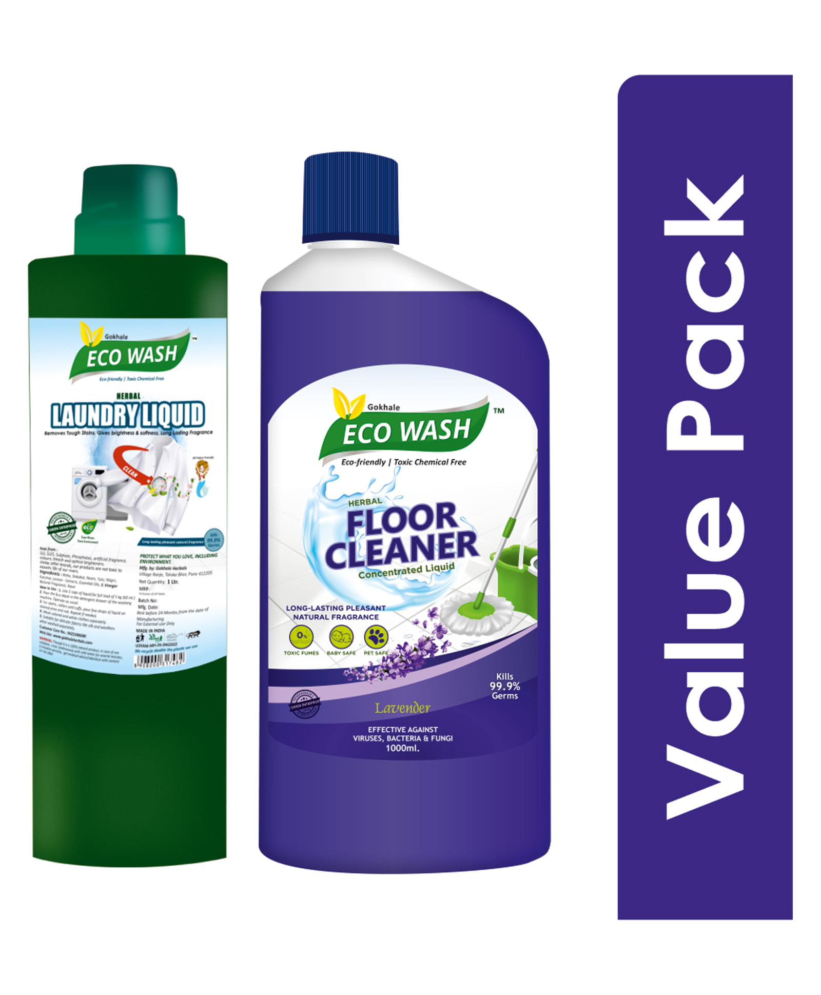 Gokhale Eco Wash Herbal Laundry Liquid Detergent  Surface Cleaner - 1000 ml & 1000 ml-image-31