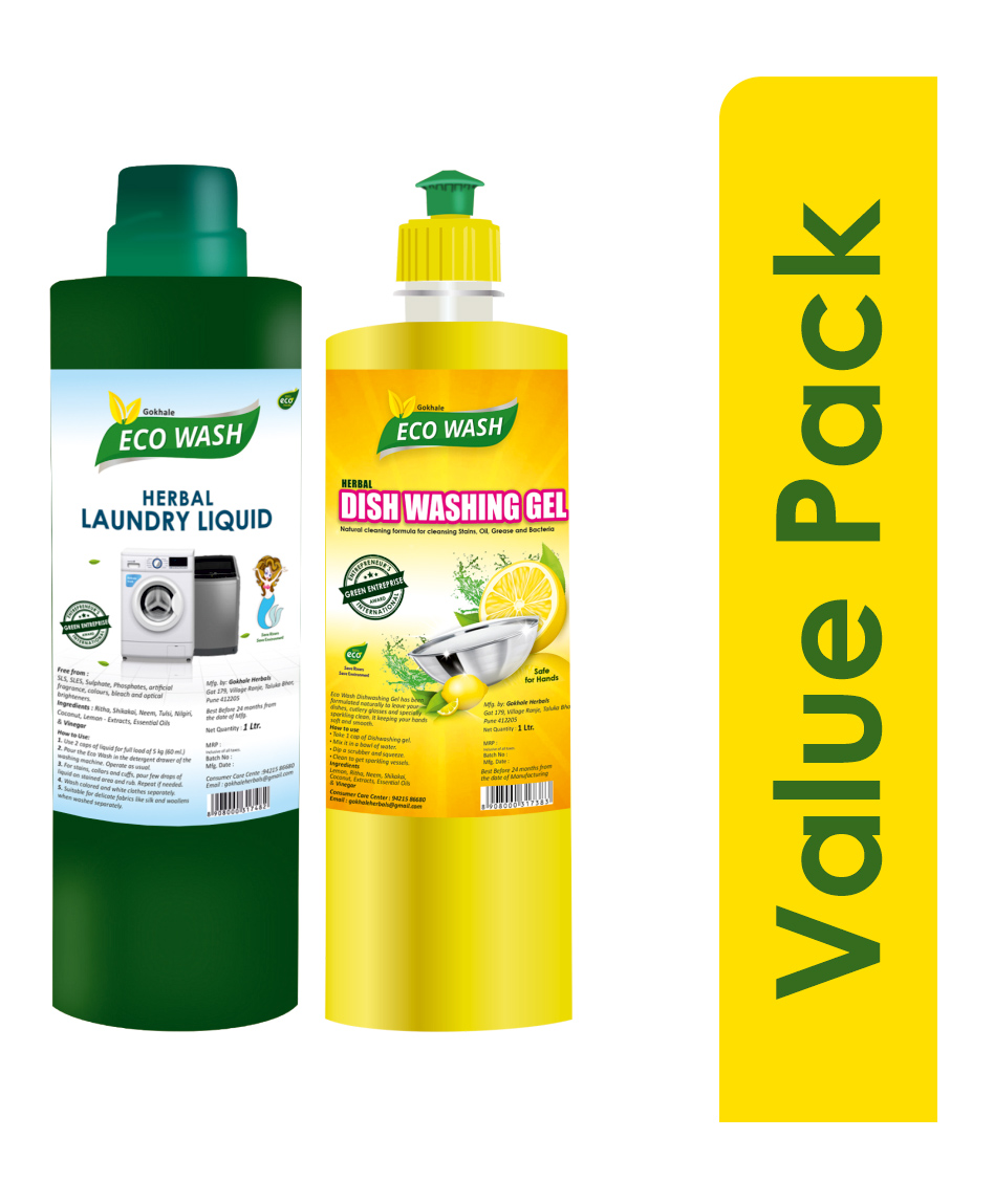 Gokhale Eco Wash Herbal Laundry Liquid Detergent & Dish Washing Gel 1000 ml & 1000 ml-image-42