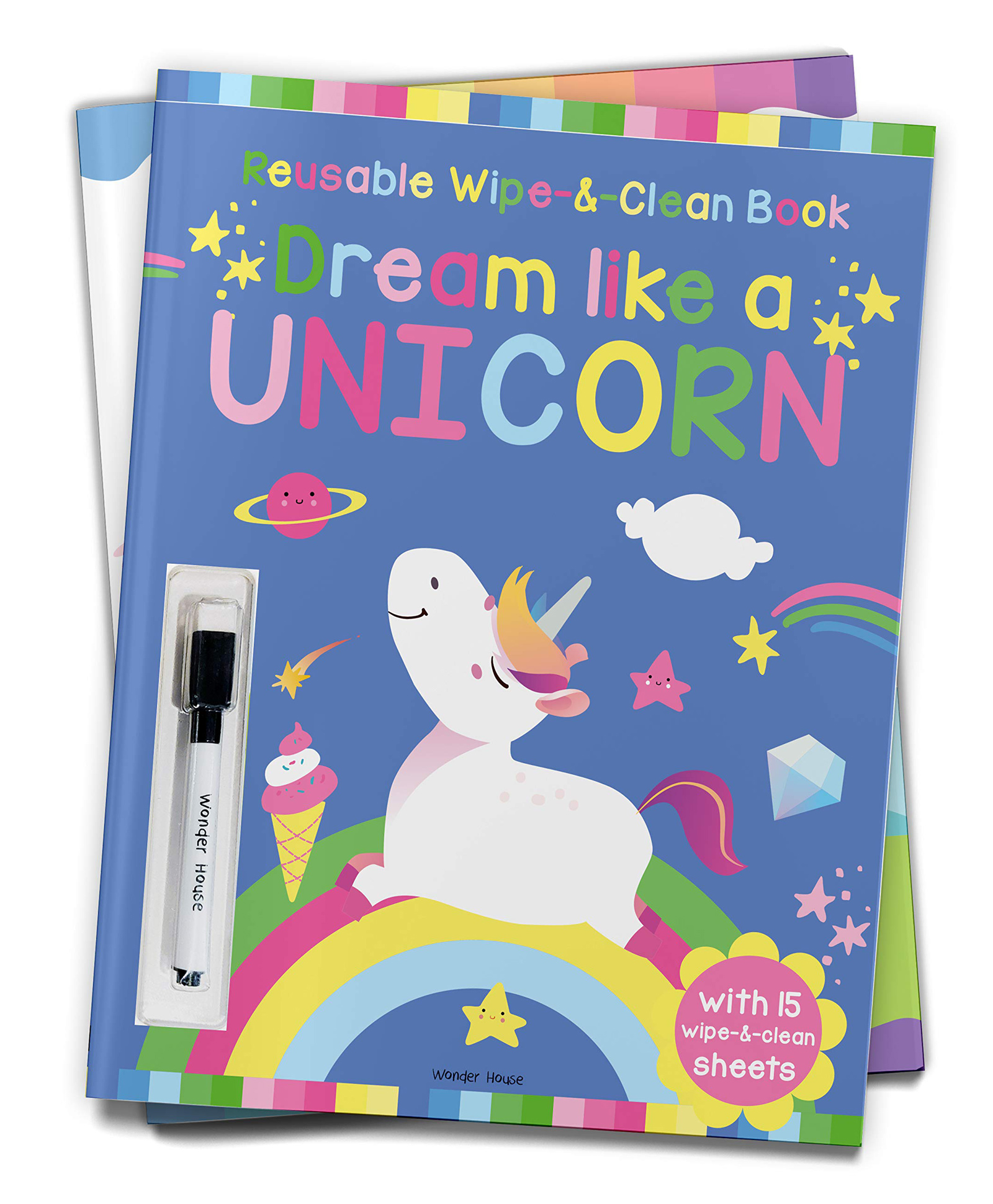 Dream Like A Unicorn Reusable Wipe And Clean Activity Book With 15 Sheets - English