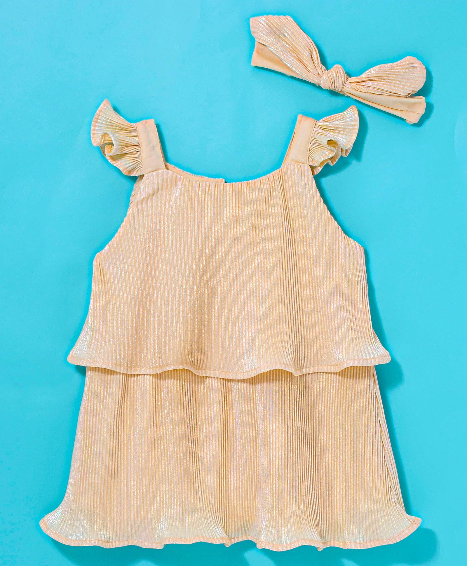 Little Kangaroos Woven Sleeveless Layered Party Top with Headband Frill & Textured Detailing - Beige-image-47