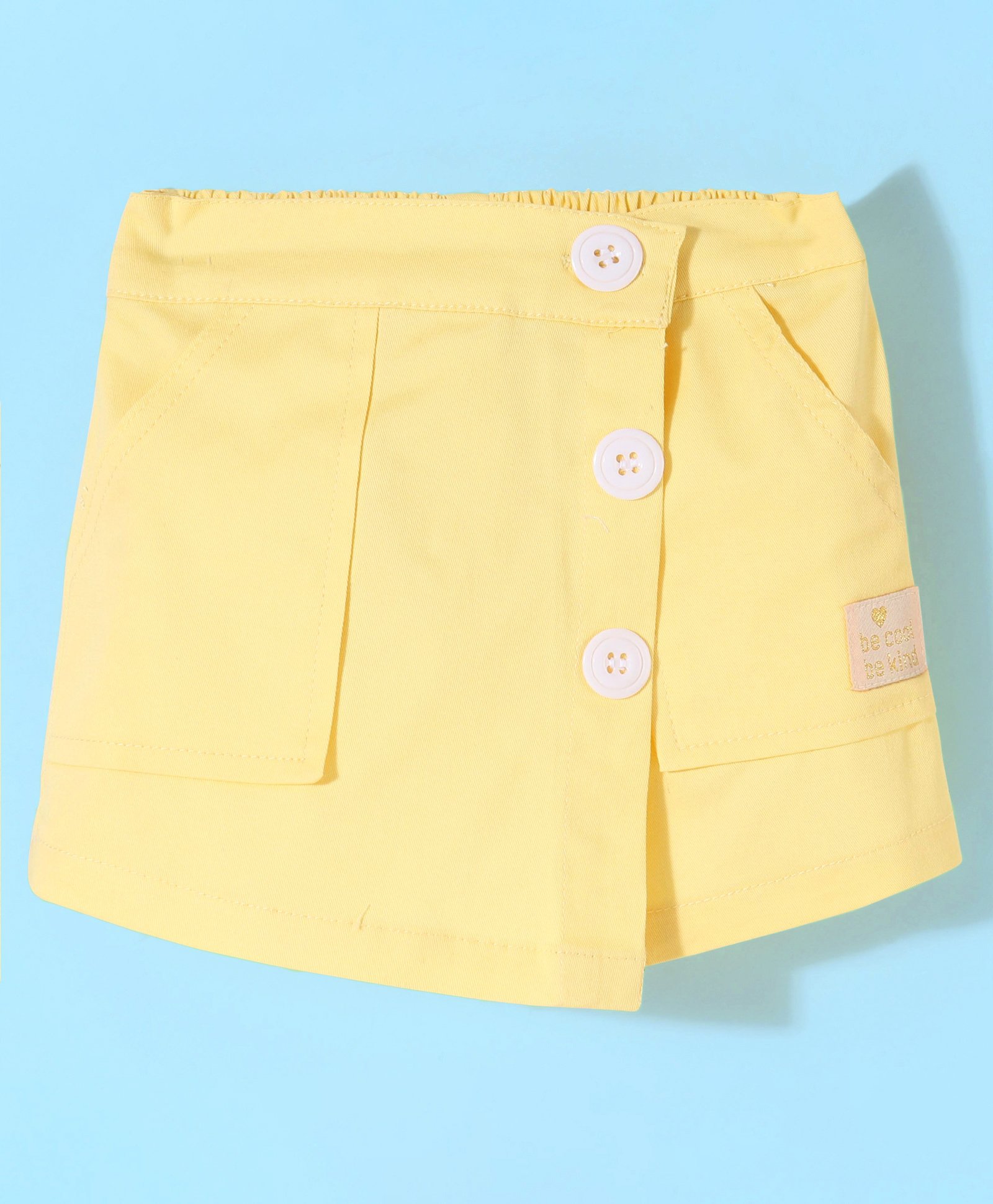 Little Kangaroos Mid Thigh Cotton Elasten Solid Color Skort - Yellow-image-2