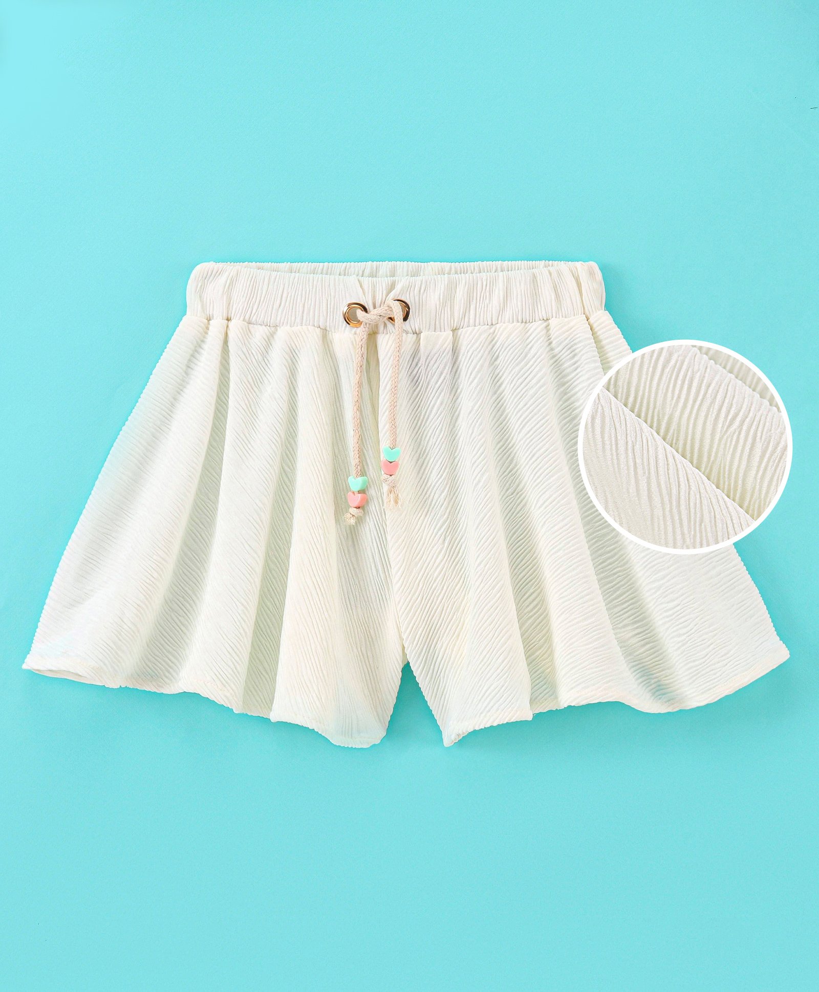 Little Kangaroos Woven Mid Thigh Flared Fit Textured Shorts with Crush Pleating - Off White-picture-23