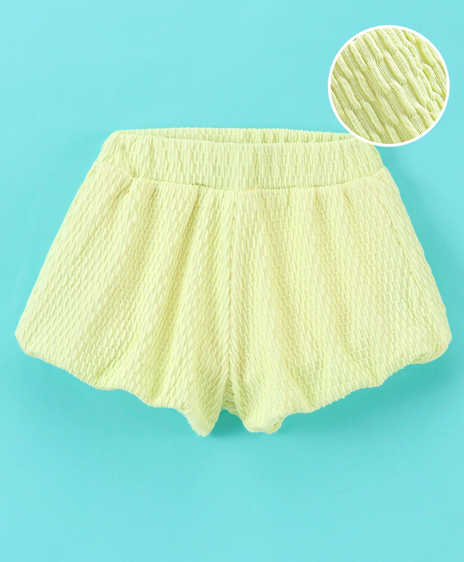 Little Kangaroos Knitted Mid Thigh Length Textured Balloon Fit Shorts - Lemon Yellow-image-9