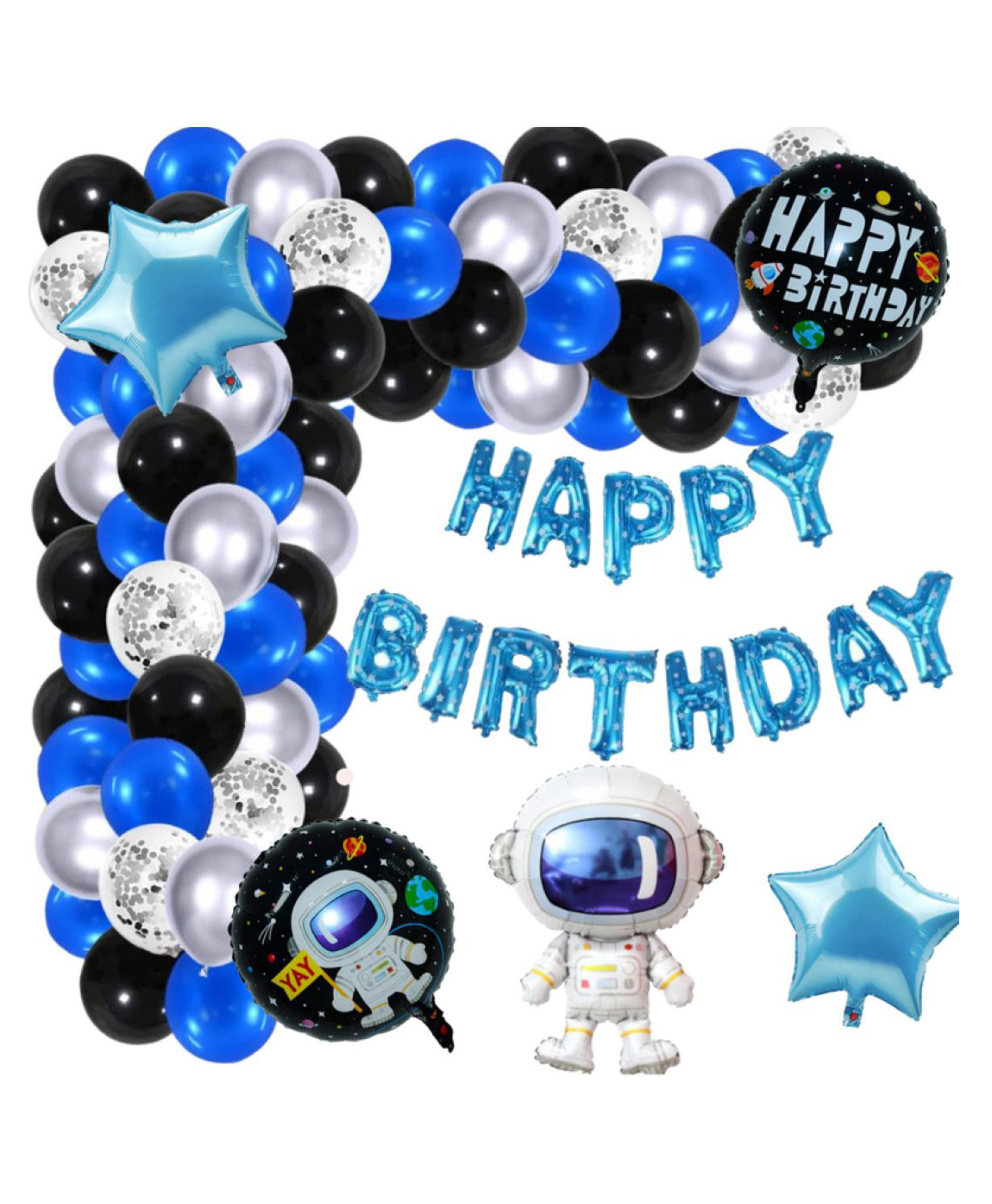 Puchku Astronaut Theme Birthday Decoration Kit with Happy Birthday Foil Balloons - 65 Pieces-image-22