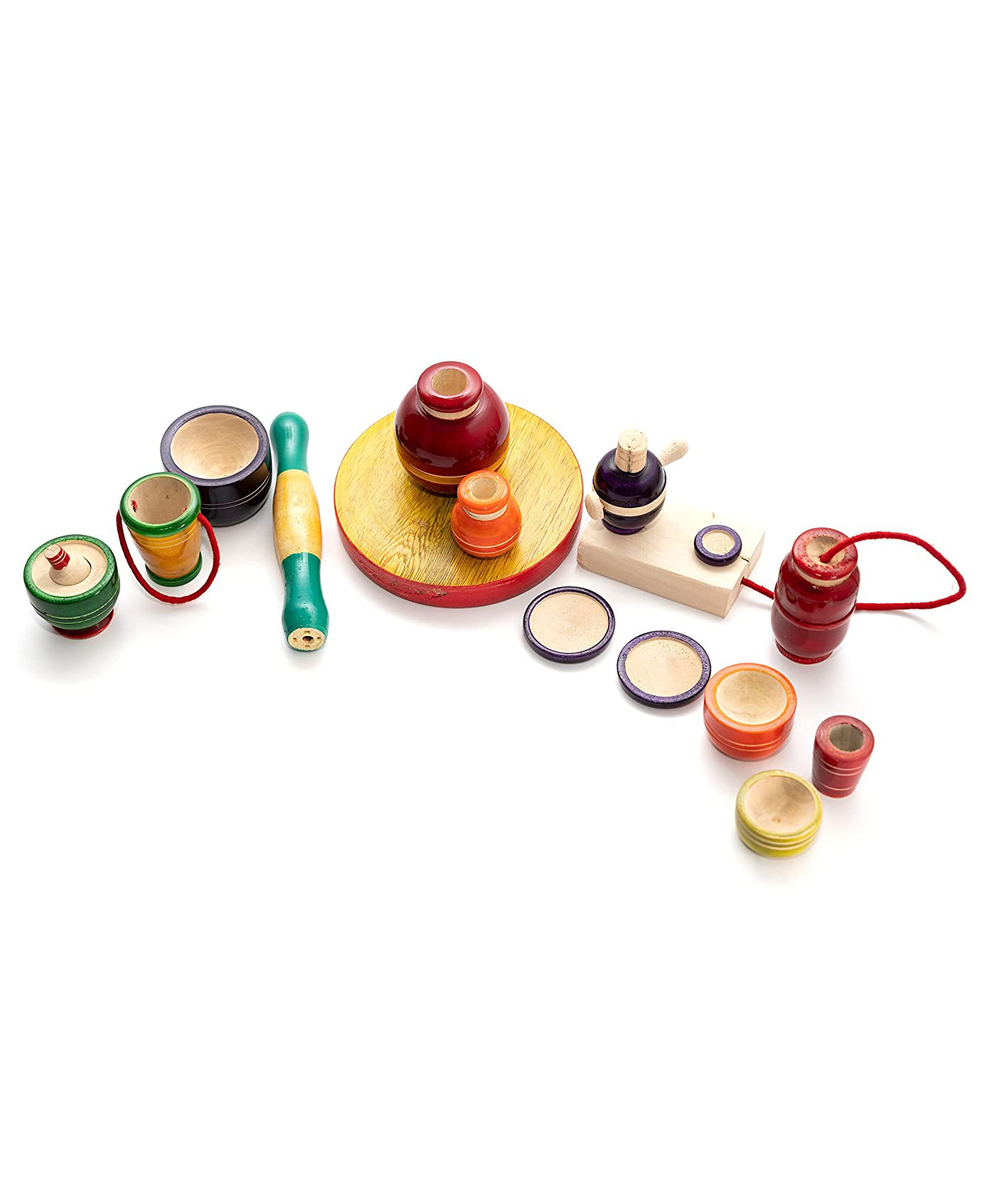 Funwood Games Colorful Wooden Kitchen Set for Little Boys and Girls Pretend and Play Toy Set for Kids in Assorted Color - 17 Pieces-image-35