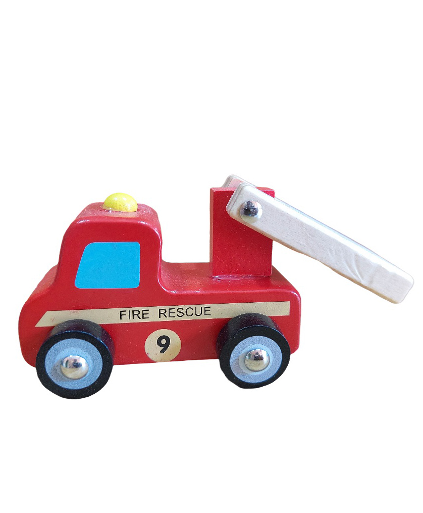 Funwood Games Wooden Pull Along Toy Car Fire Brigade Assorted Color - Red-image-19