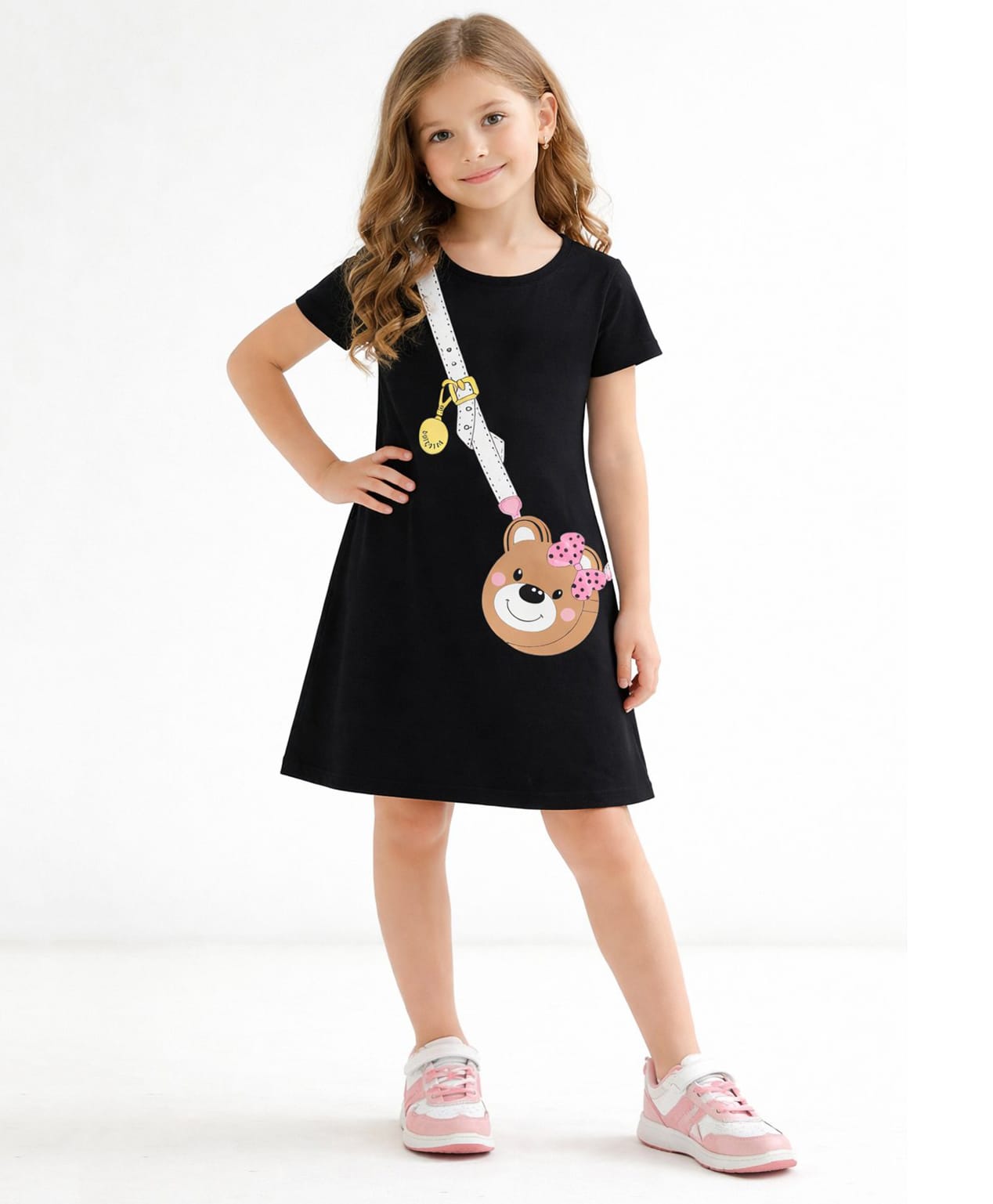 Little Marine Short Sleeves Sling Bag Printed Night Wear T Shirt Dress - Black-picture-24