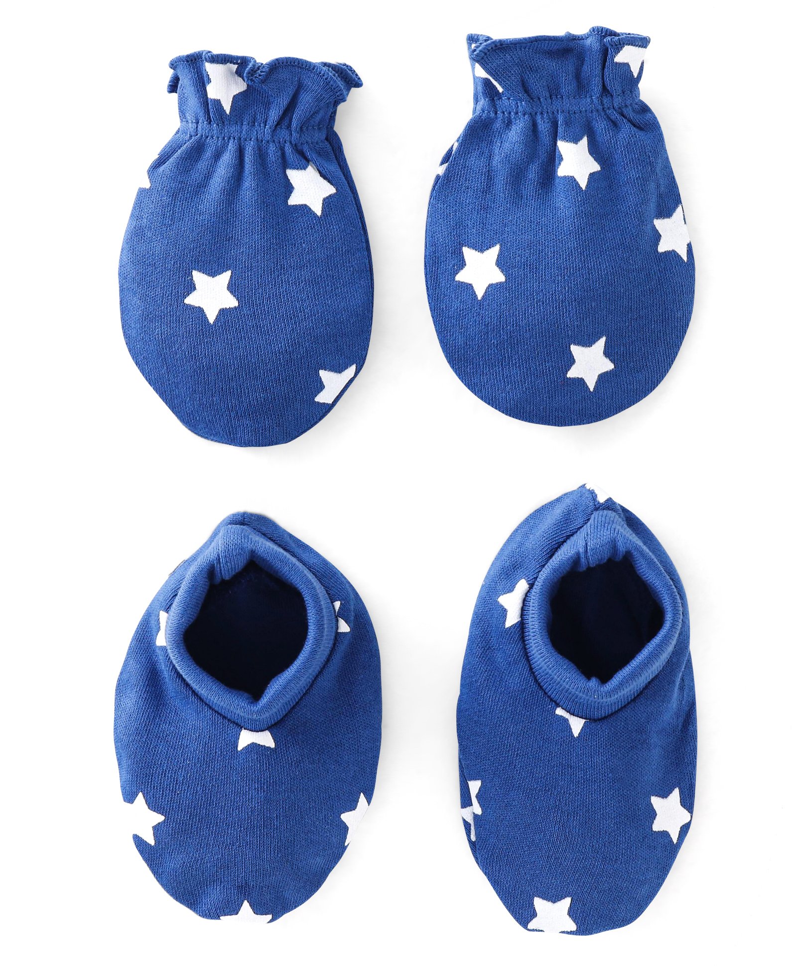 Babyhug 100% Cotton Star print Mittens & Booties  - Blue-picture-14