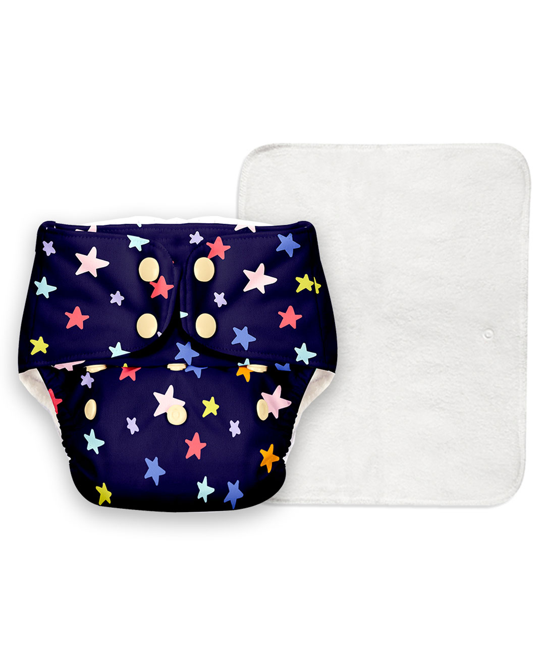 SuperBottoms Basic Adjustable Washable & Reusable Cloth Diaper with Dry Feel Cotton Pad Star Print - Blue-picture-16