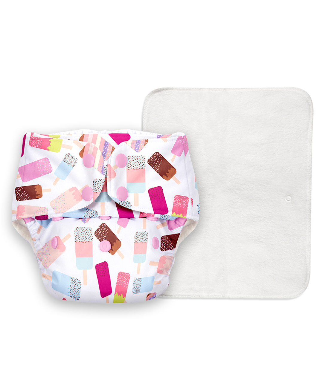 SuperBottoms Basic Washable & Reusable Cloth Diaper With Dry Feel Cotton Pad For Babies Ice Cream Print - White-picture-11