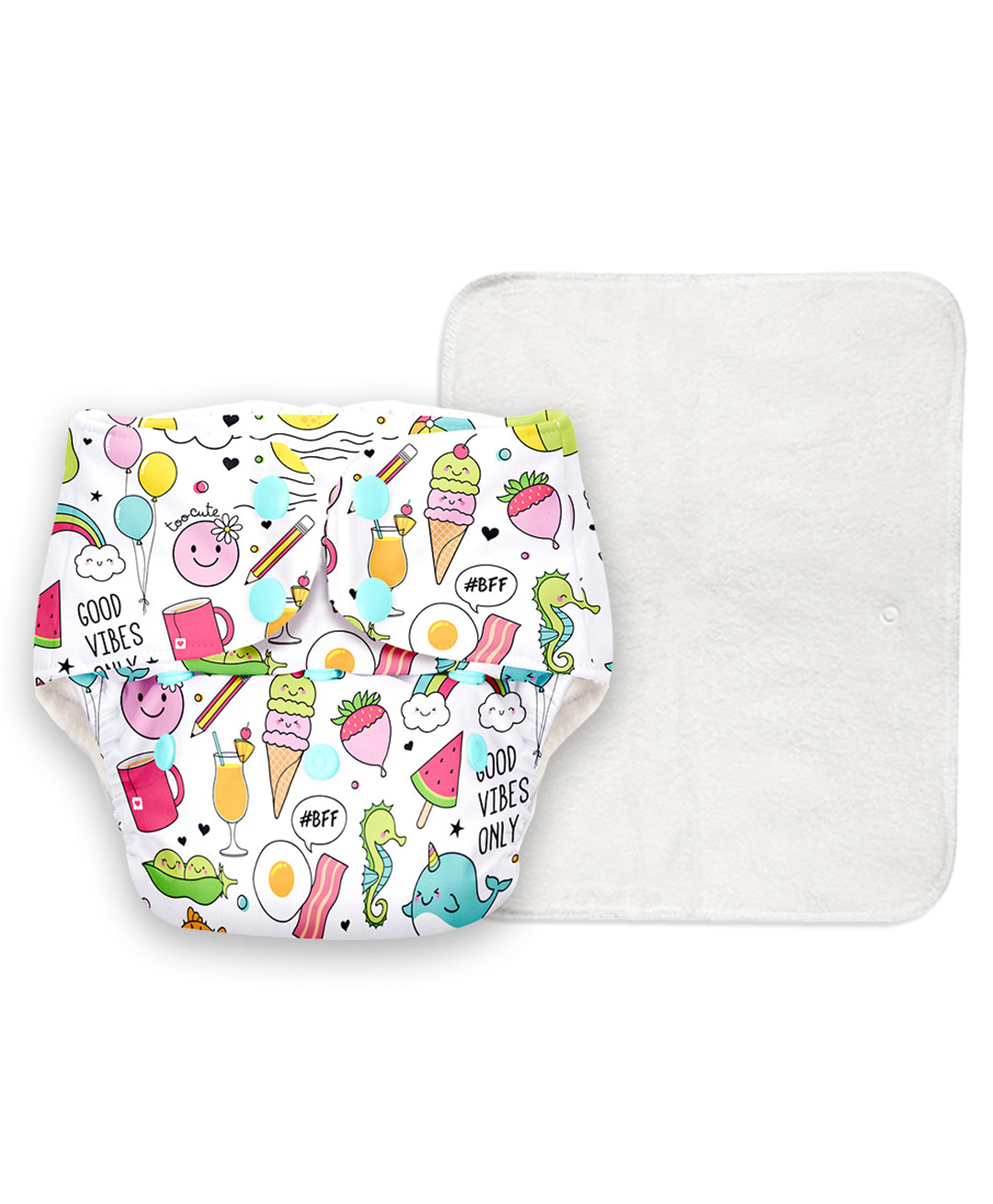 Basic Adjustable & Reusable Cloth Diapers With Dry Feel Inserts Doodle Print - White-picture-12