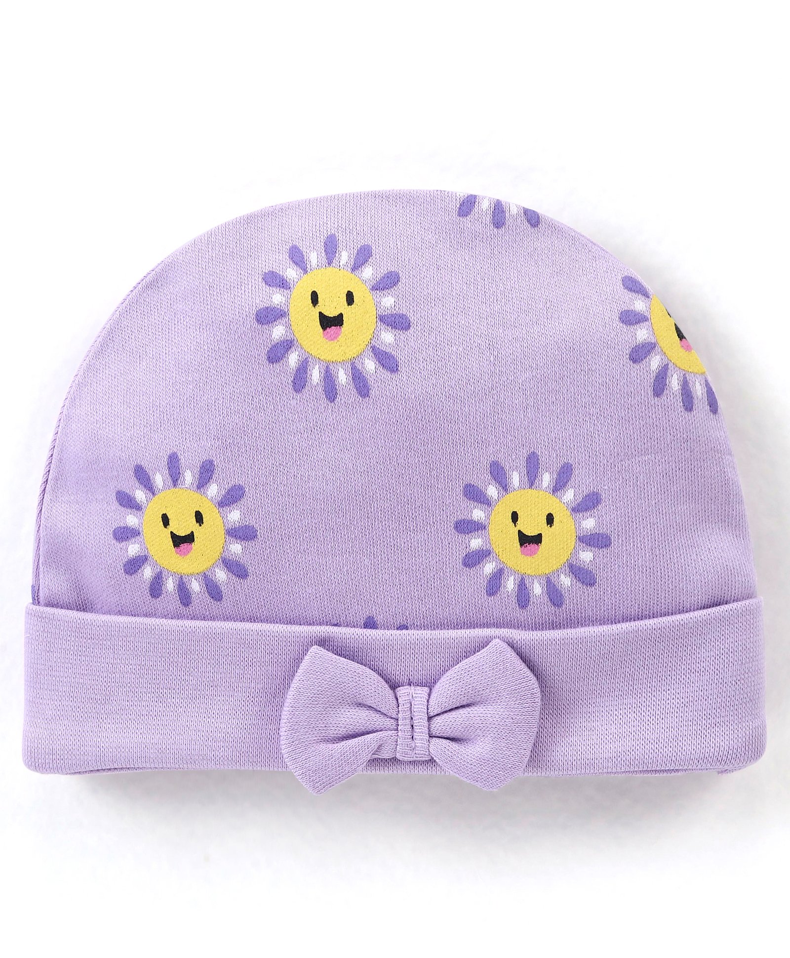 Babyhug 100% Cotton Cap Floral Printed with Bow Applique - Purple-picture-14