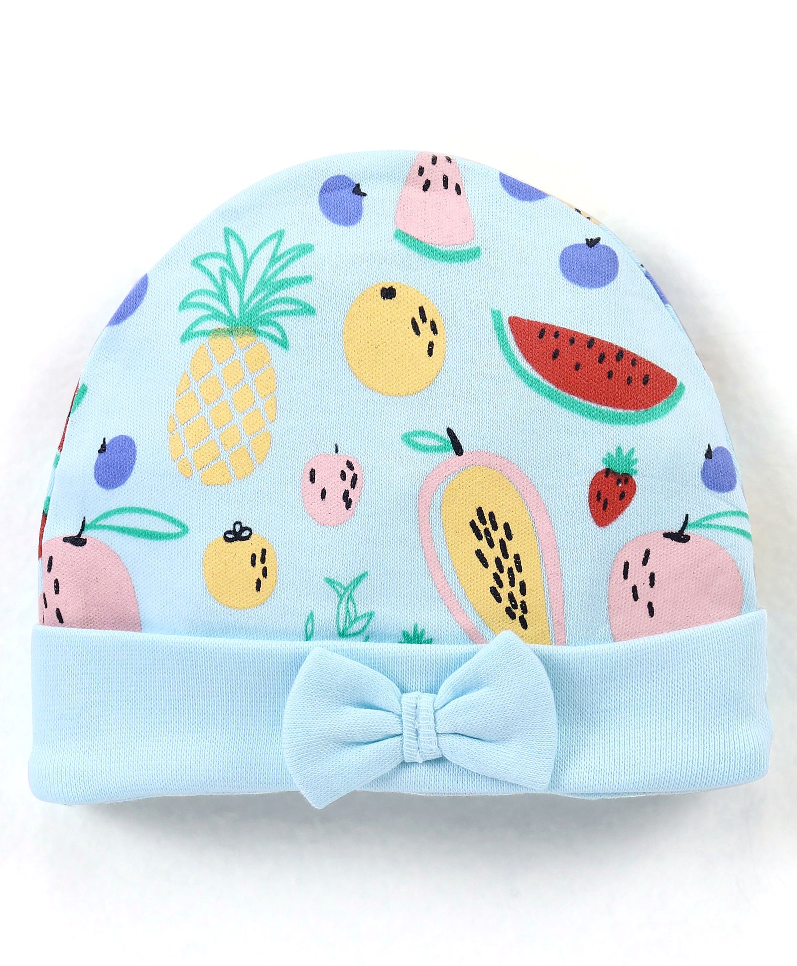 Babyhug 100% Cotton Cap Fruit Printed with Bow Applique - Blue-image-31