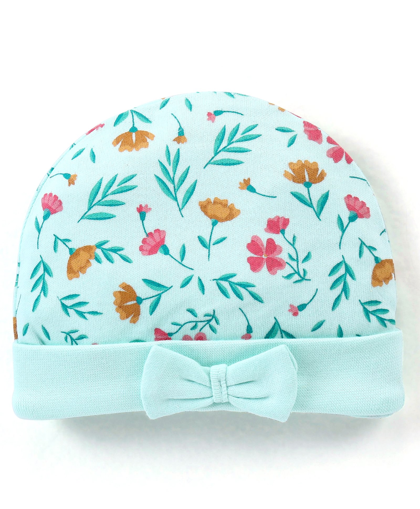 Babyhug 100% Cotton Cap Floral Printed with Bow Applique - Blue-image-33