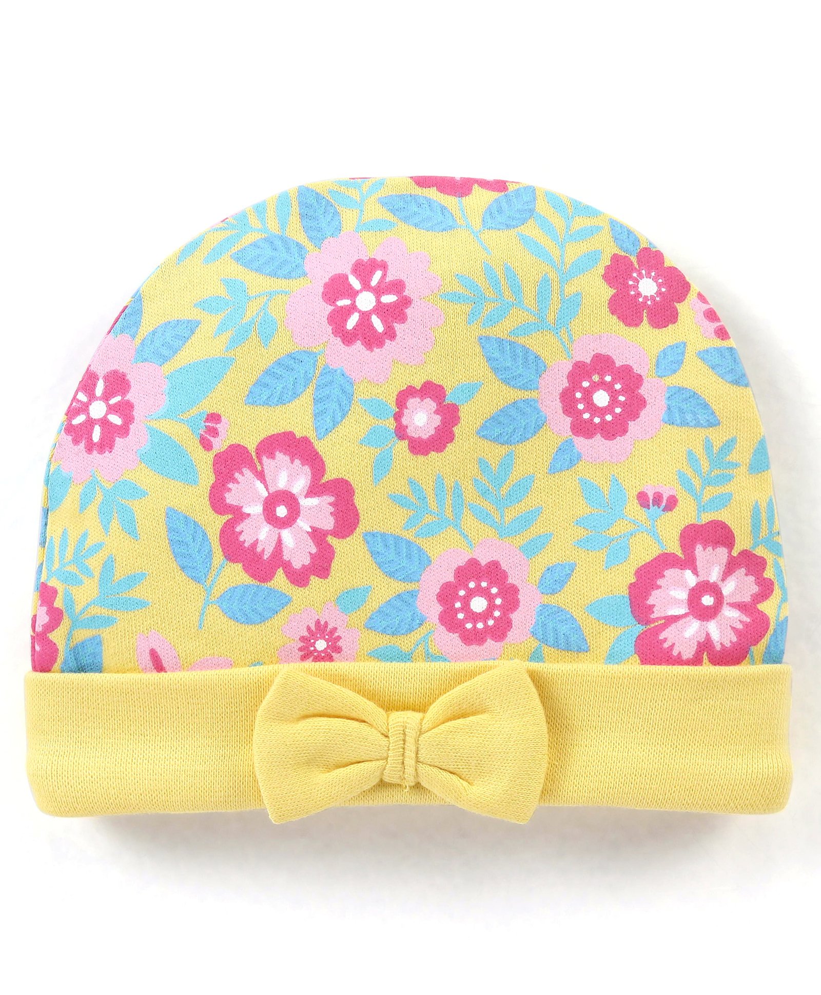 Babyhug 100% Cotton Cap Floral Printed with Bow Applique - Yellow-image-33