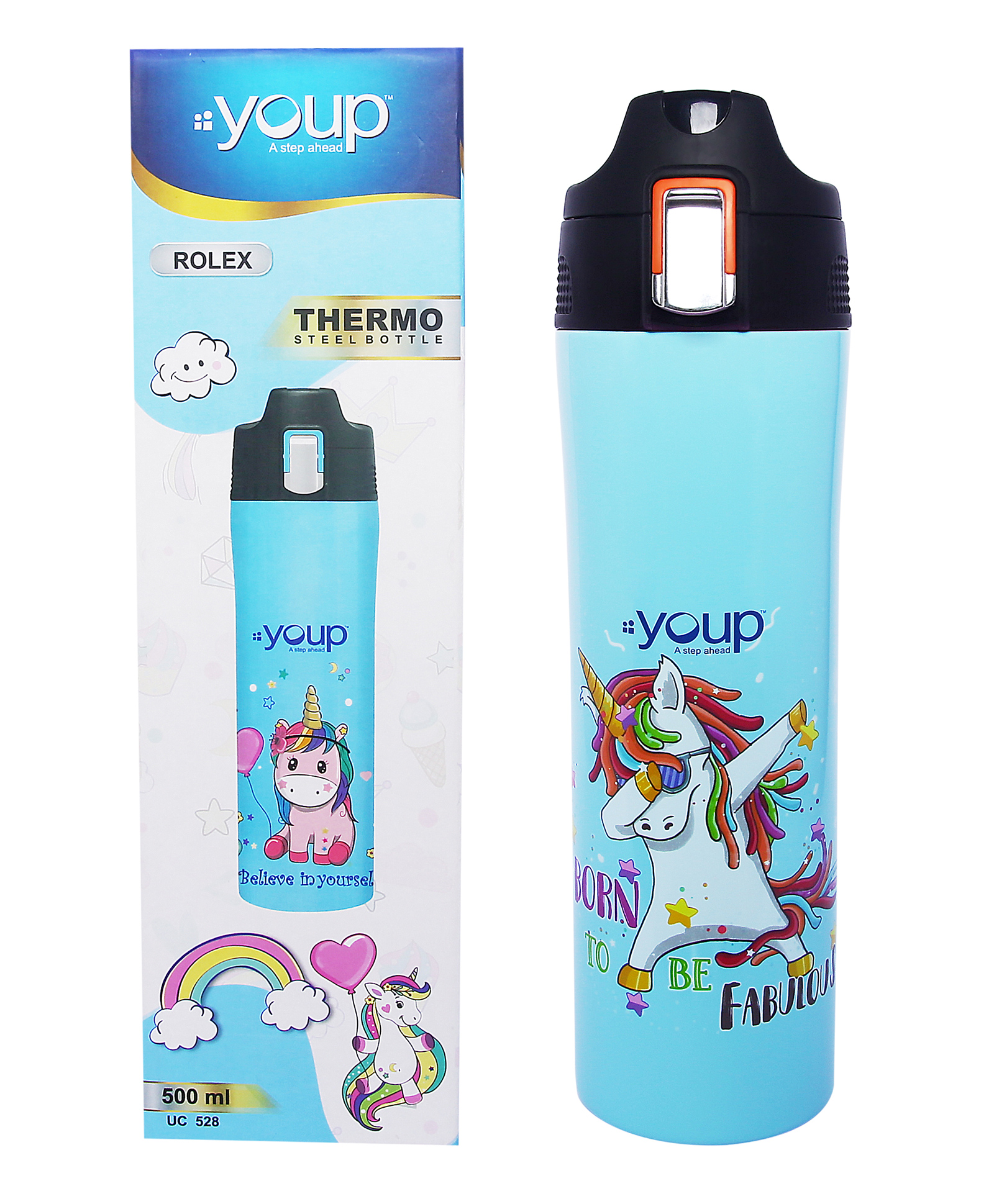Youp Stainless Steel Blue CStainless steel insulated Unicorn design ROLEX water bottle of-500 ml-picture-36