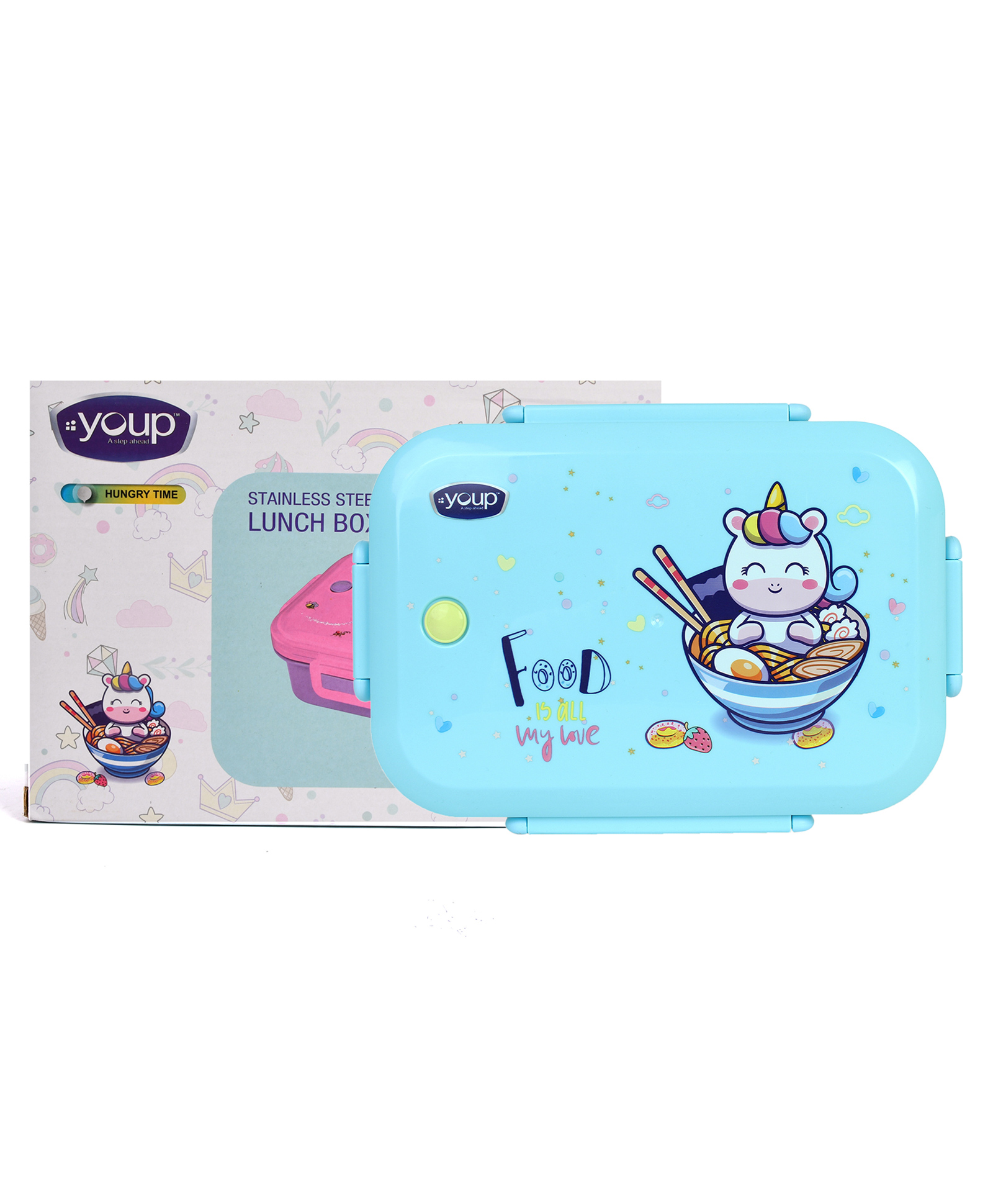 Youp Stainless Steel Unicorn Theme Bento Lunch Box with 3 Compartments and Spoon Green - 900 ml-image-27