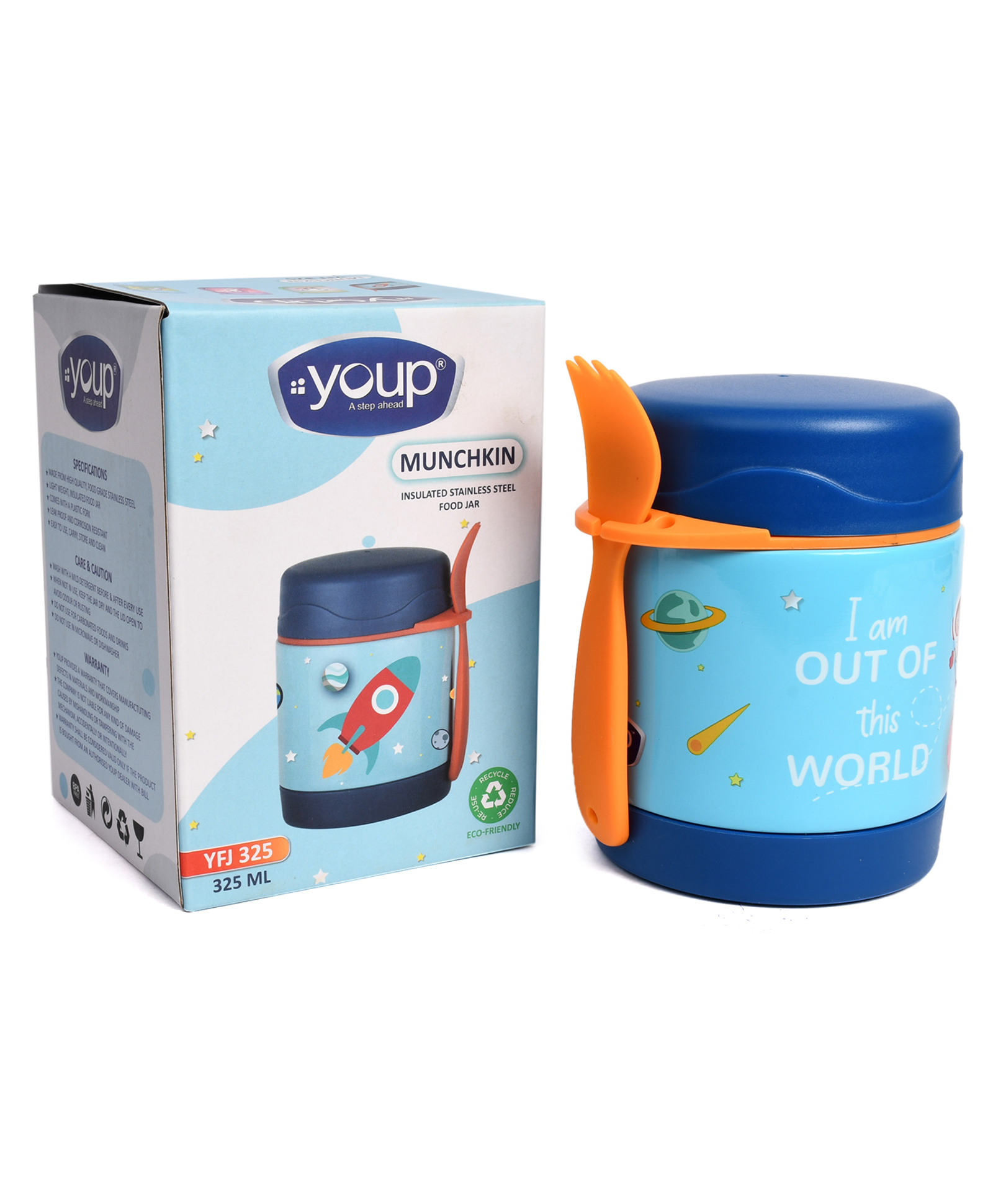 Youp Stainless Steel Insulated Blue Color Food Jar With Fork Blue - 325 ml-picture-34