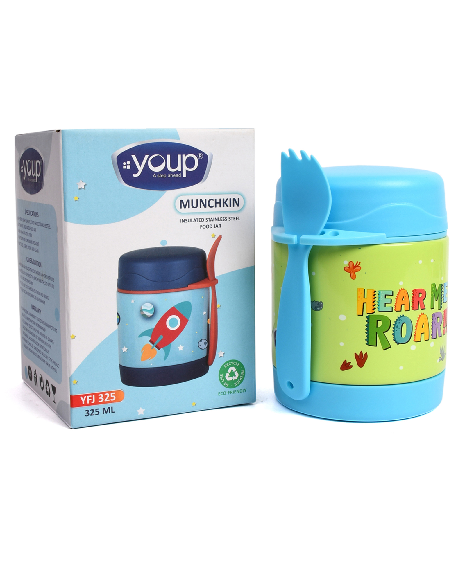 Youp Stainless Steel Insulated Blue Color Food Jar With Fork Green - 325 ml-picture-11