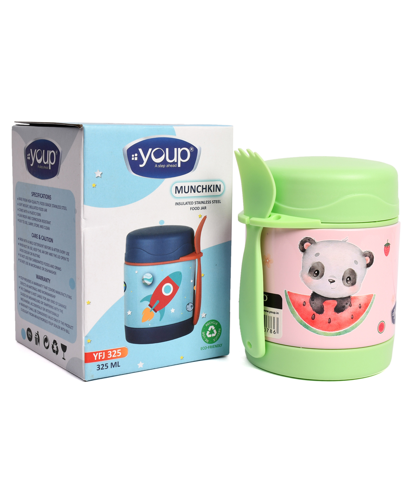 Youp Stainless Steel Insulated Blue Color Food Jar With Fork Green - 325 ml-picture-23