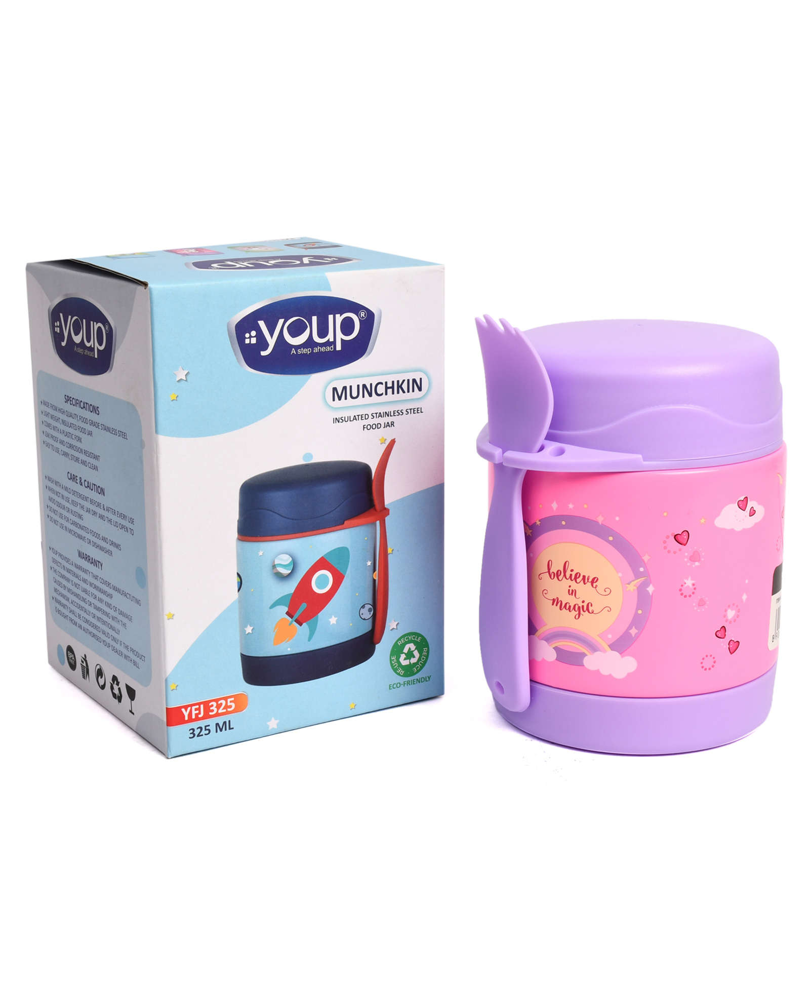 Youp Stainless Steel Insulated Blue Color Food Jar With Fork Purple - 325 ml-picture-2