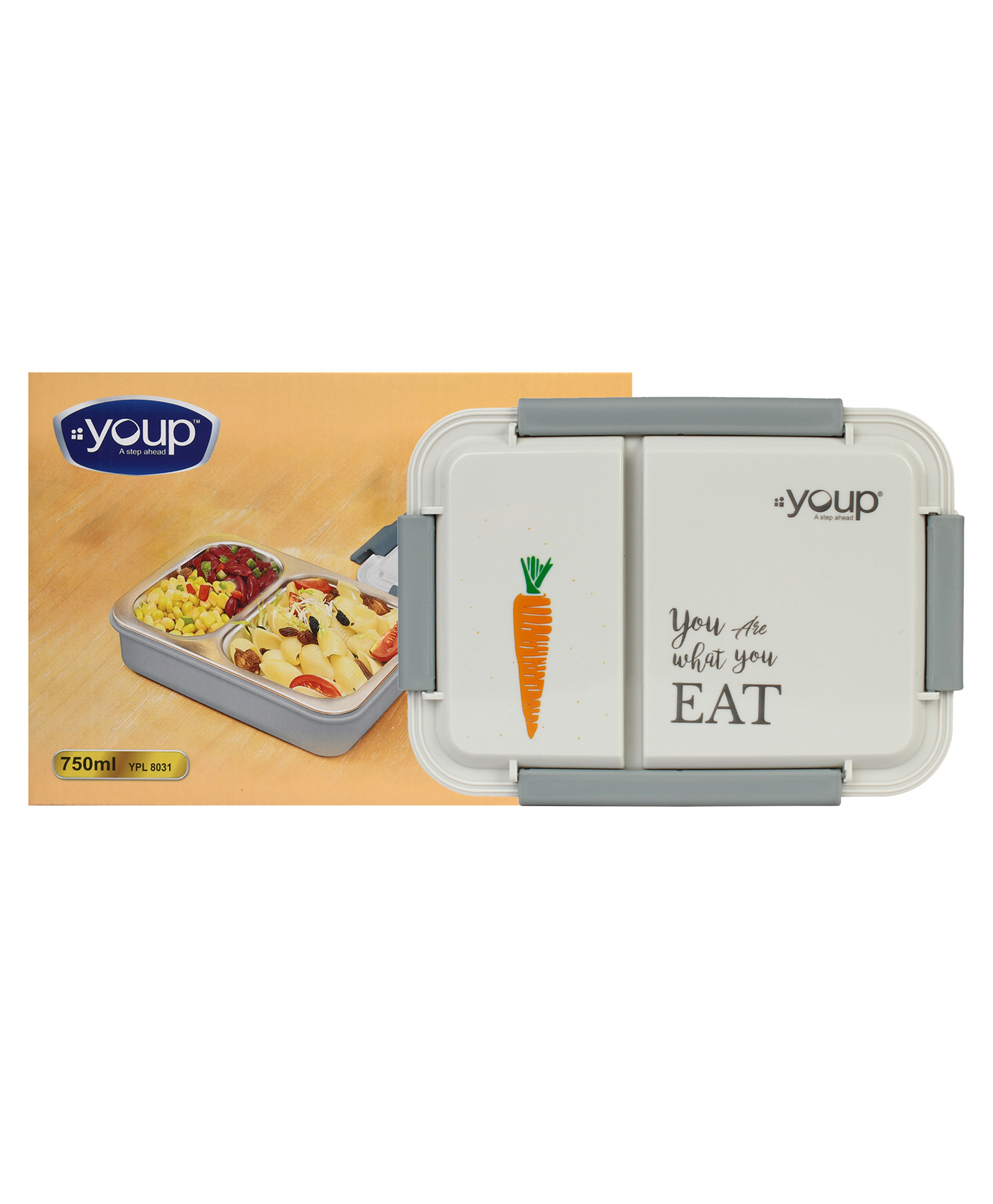 YOUP Stainless Steel Grey Color Kids Bento Lunch Box With 2 Compartments DONUT - Grey-image-7