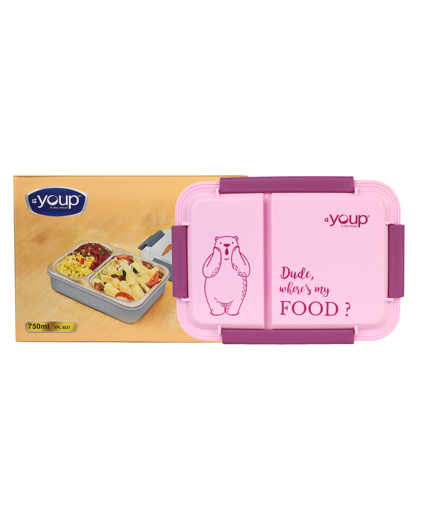 YOUP Stainless Steel Purple Color Kids Bento Lunch Box With 2 Compartments DONUT - Pink-picture-1