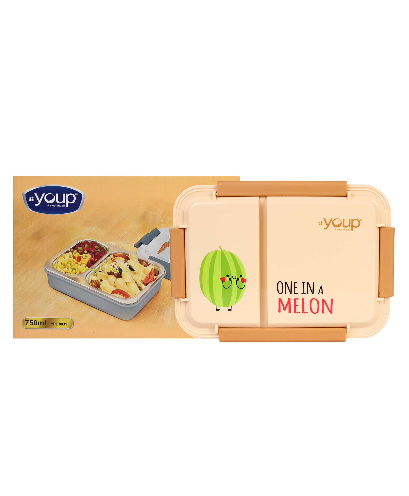 YOUP Stainless Steel Yellow Color Kids Bento Lunch Box With 2 Compartments DONUT - Orange-picture-0