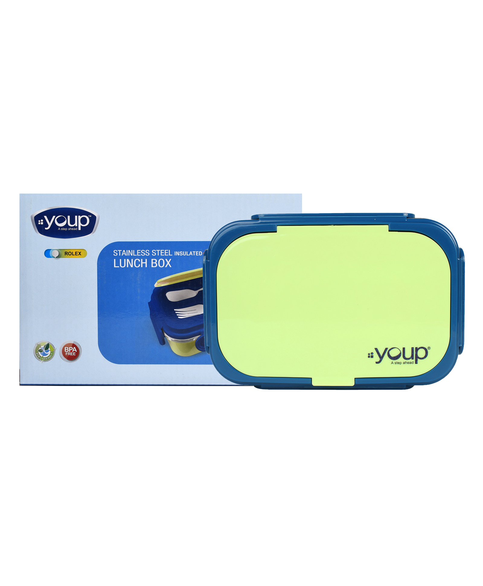 YOUP Stainless Steel Insulated Green Color Lunch Box With Fork Spoon and Small Container - Green-image-3
