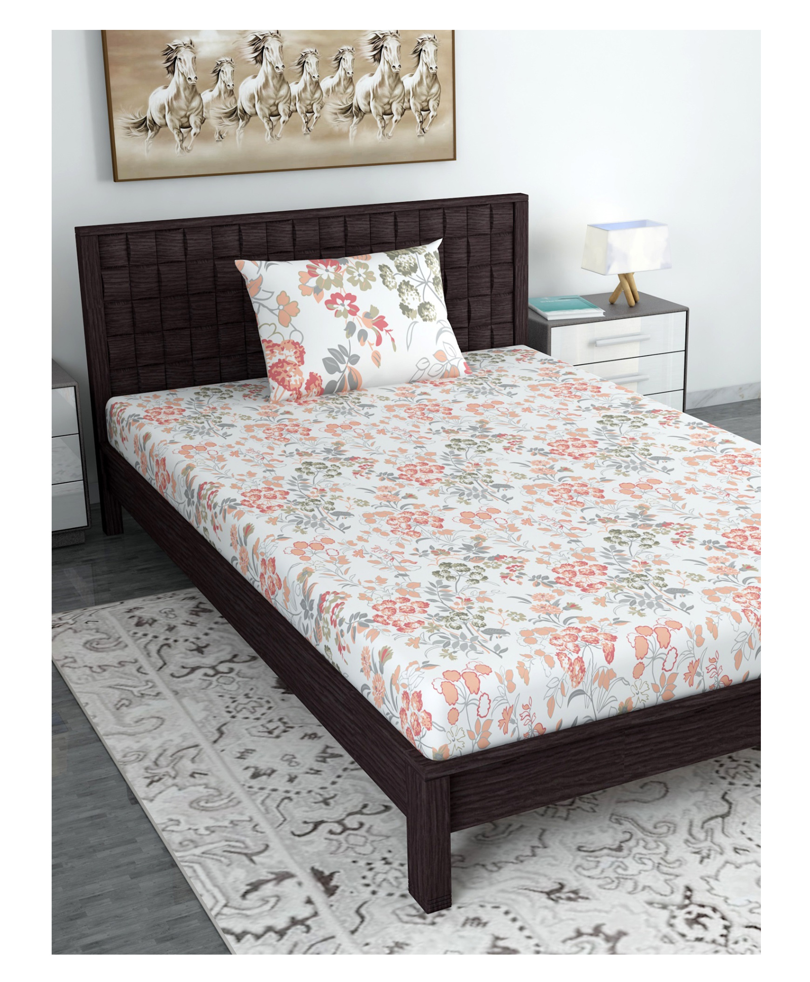 Divine Casa Cotton Lilac Birch Single Bedsheets with 1 Pillow Cover - Peach-image-43