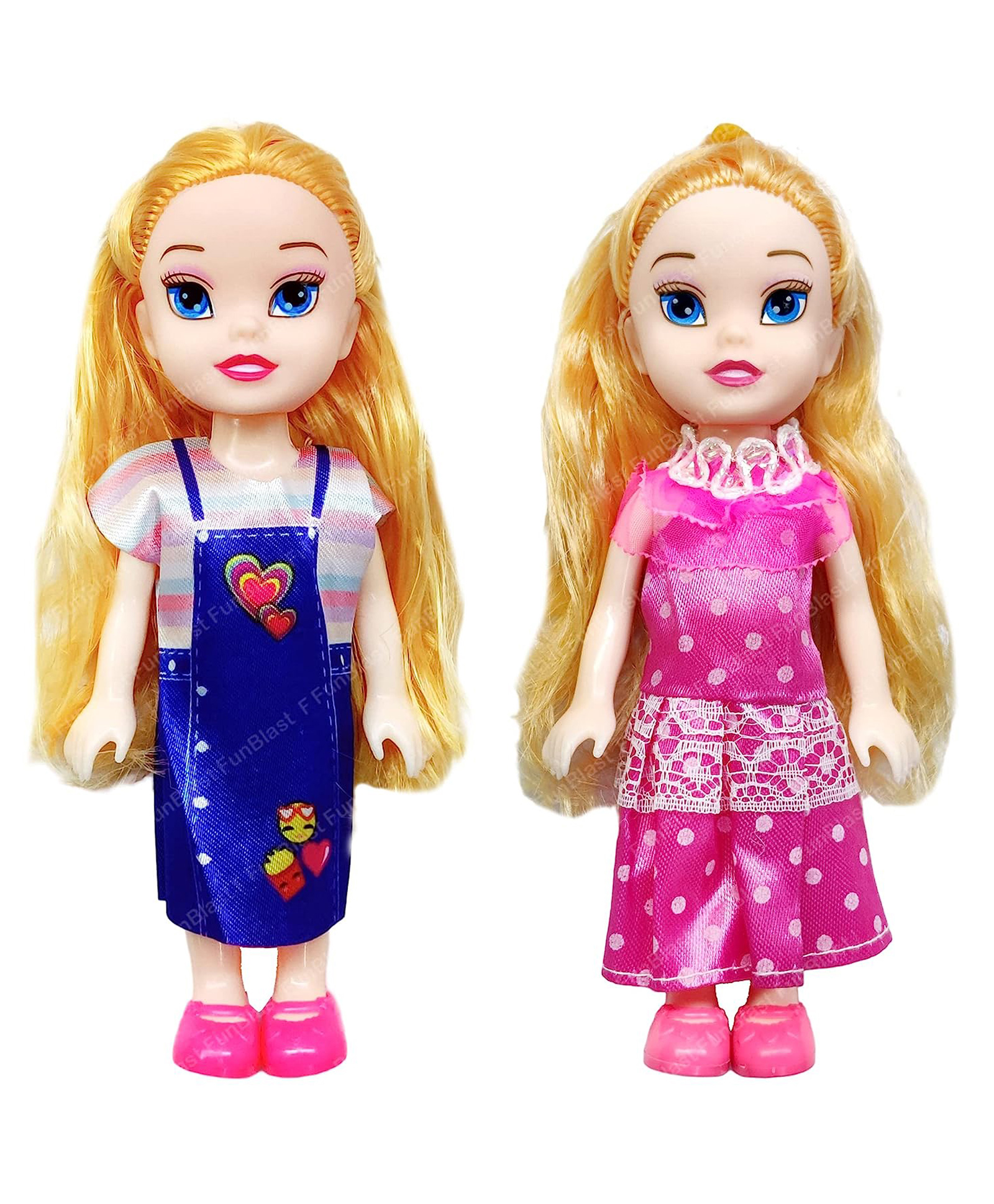 FunBlast Realistic 2 Pretty Sister Dolls with Fancy Dress Multicolor - Height 15 cm-image-41