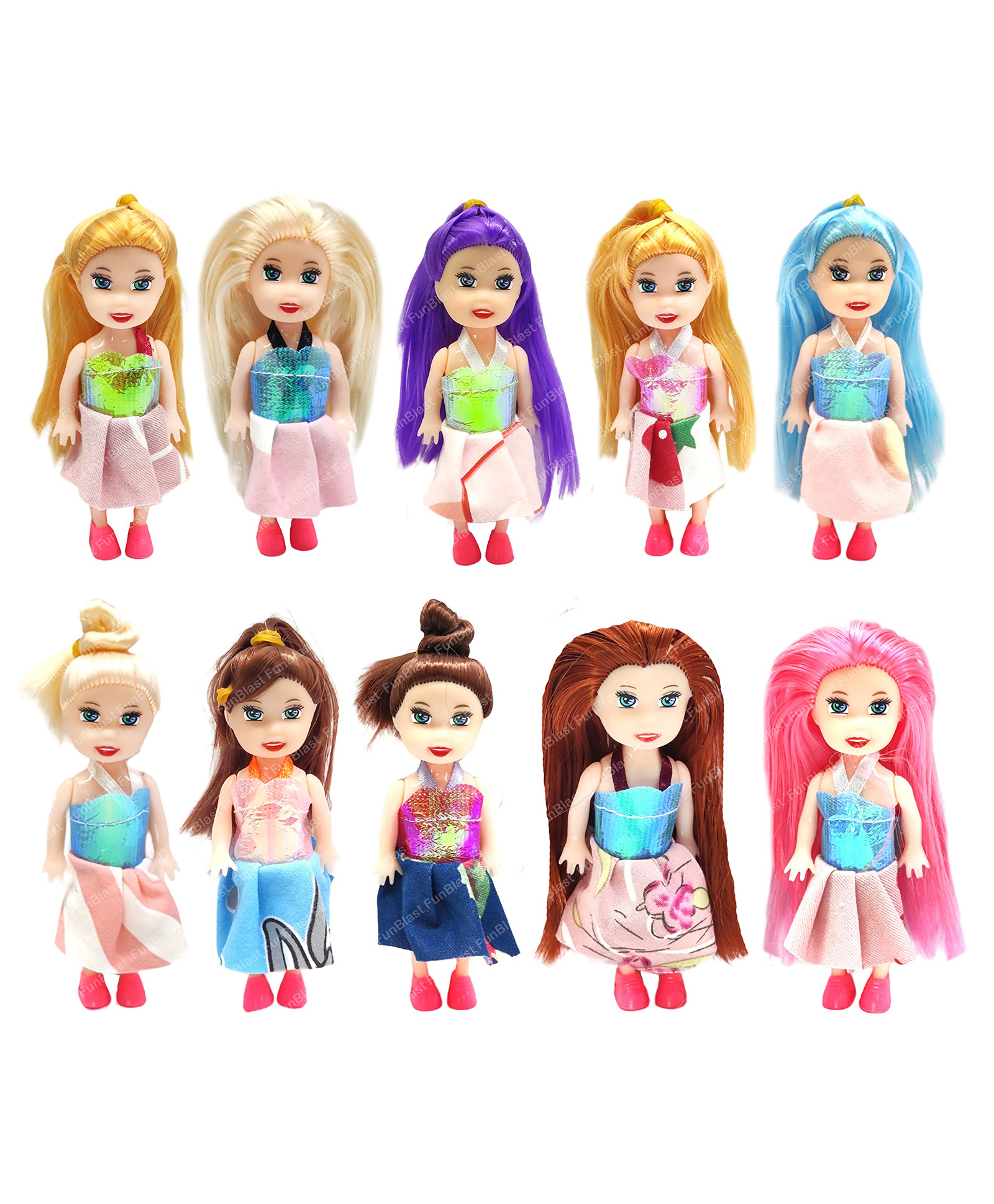FunBlast Cute Realistic Small Doll Toys for Kids Pack of 10 Multicolor - Height 10 cm-image-45