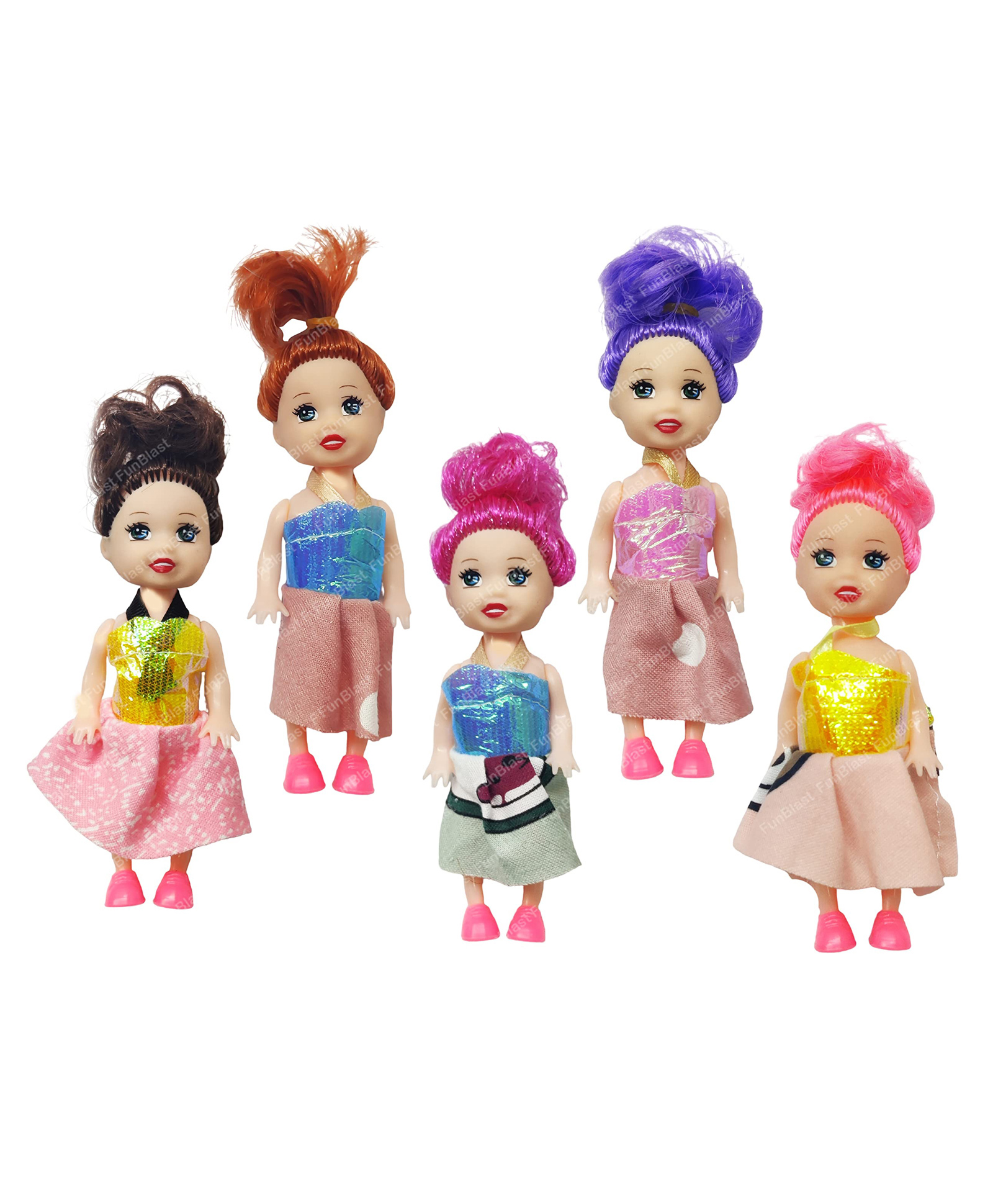 FunBlast Cute Realistic Doll Toys for Kids Pack of 5 Multicolor - Height 10 cm-image-44