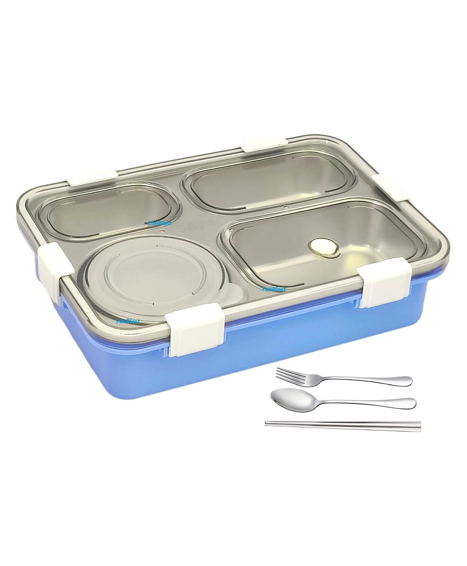 FunBlast Stainless Steel Lunch Box with Spoon, Fork & Chopsticks - Blue-picture-17