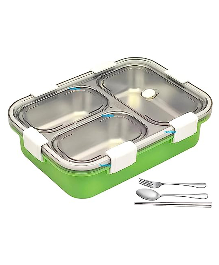 FunBlast Stainless Steel Insulated Lunch Box with Chopsticks Spoon & Fork - Green-image-17