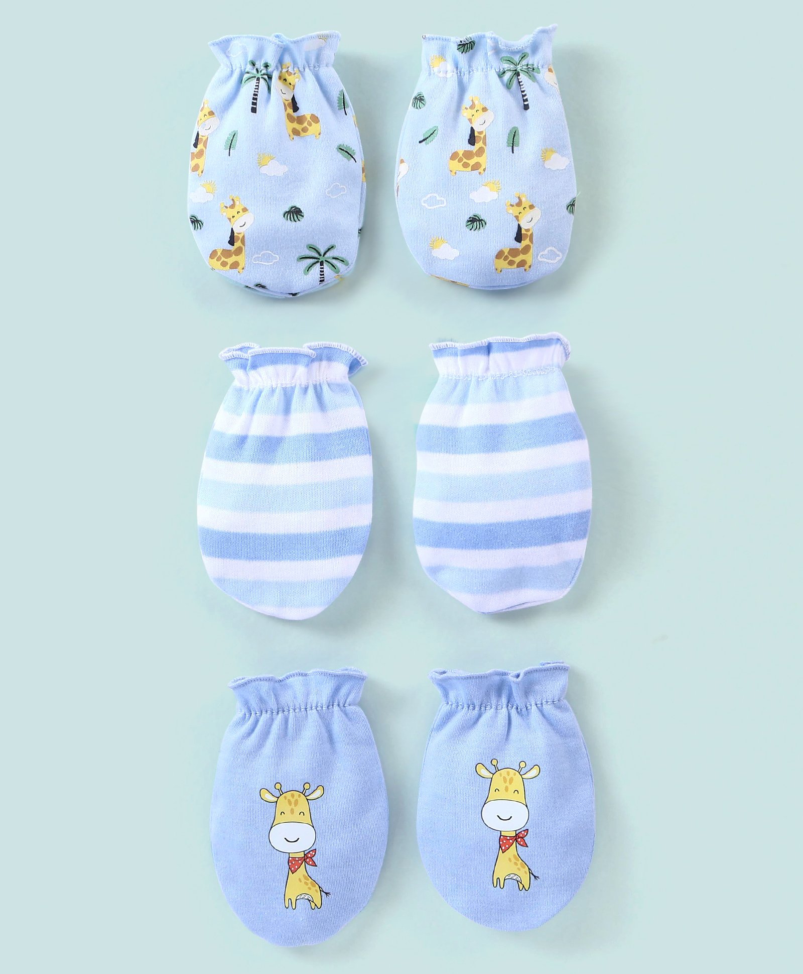 Babyhug 100% Cotton Striped Mittens - Pack of 3-image-48