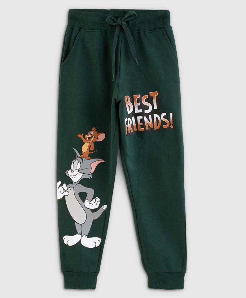 Nap Chief 100% Cotton Tom & Jerry Featuring Best Friends Printed Joggers - Bottle Green-picture-22