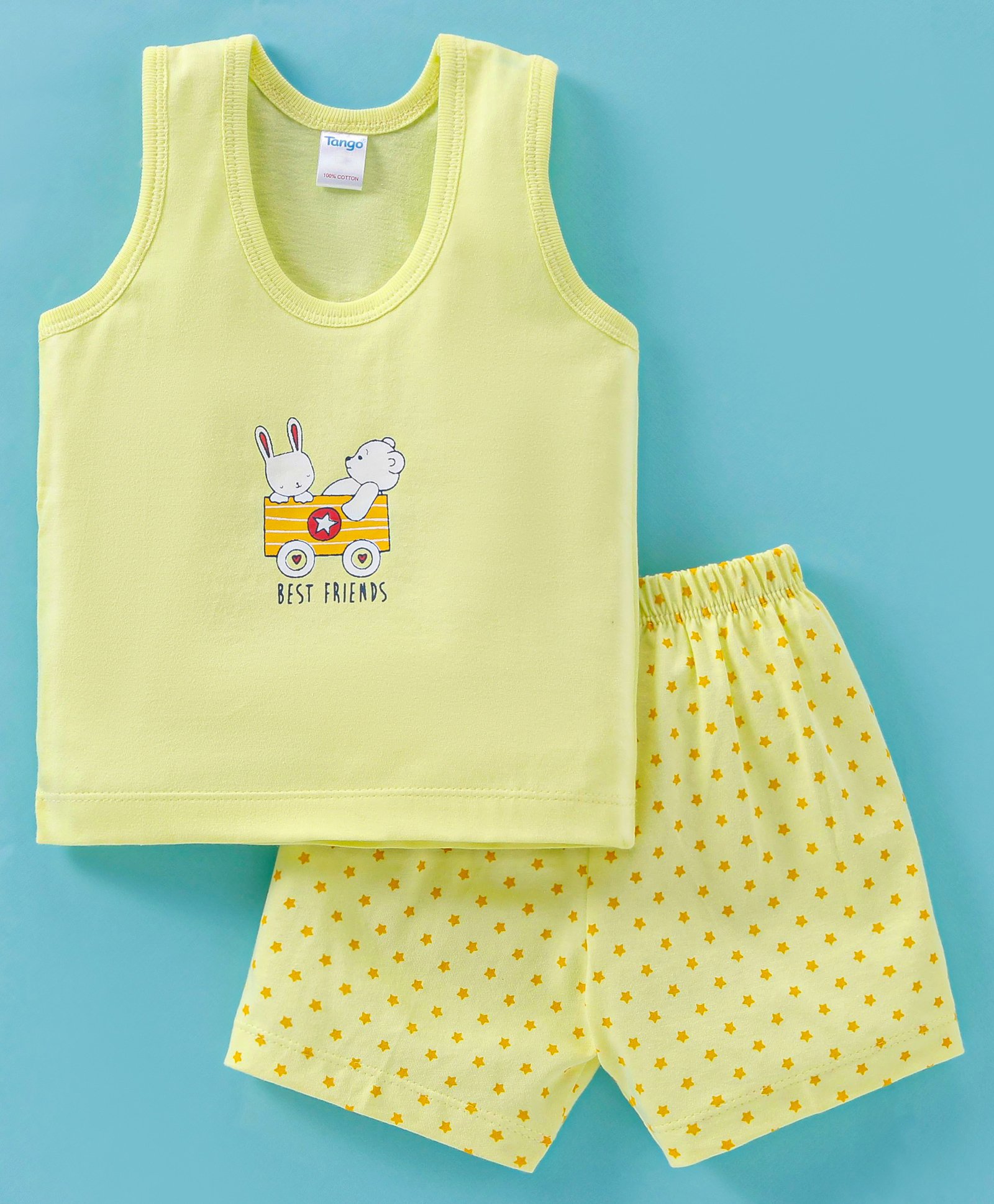 Tango Single Jersey Sleeveless Innerwear Set Teddy & Bunny Print- Green-image-8